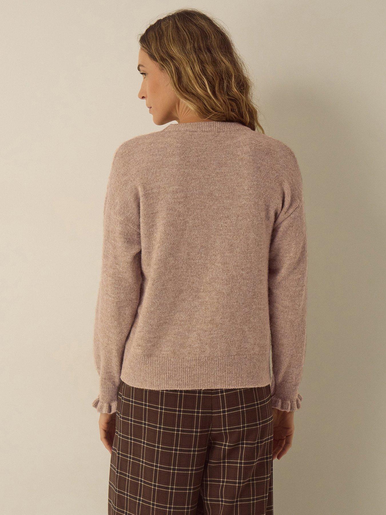Image 3 of 4 of Monsoon Womens Britt Jewel Brooch Soft-Touch Crew Jumper - Brown