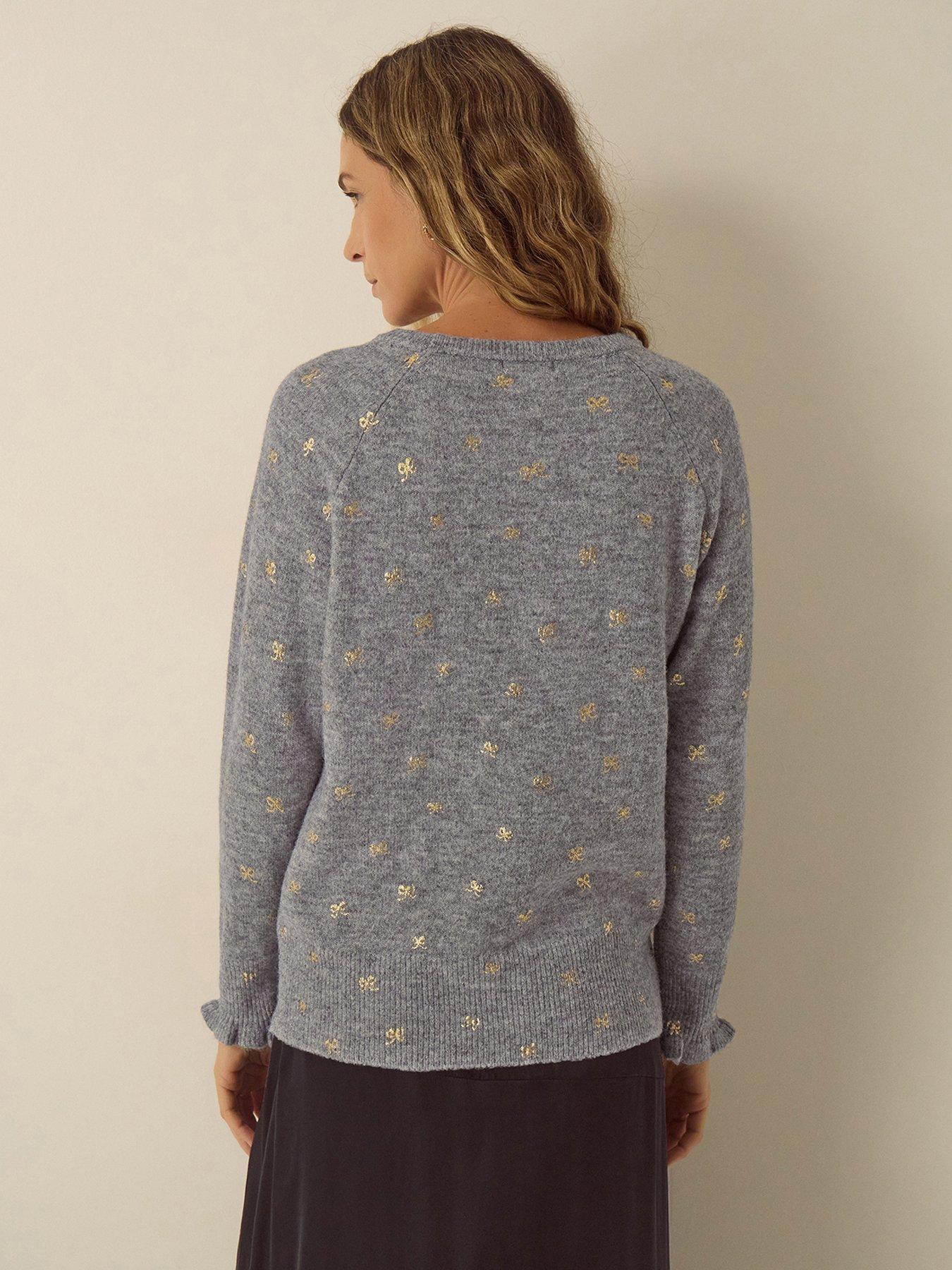 Image 3 of 4 of Monsoon Womens Fee Foil Bow Raglan Crew Neck Jumper - Grey