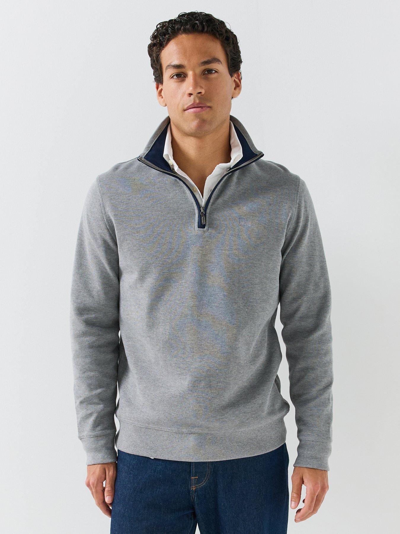 Image 1 of 6 of GANT Mens Sacker Half-Zip Regular Fit Sweatshirt - Grey