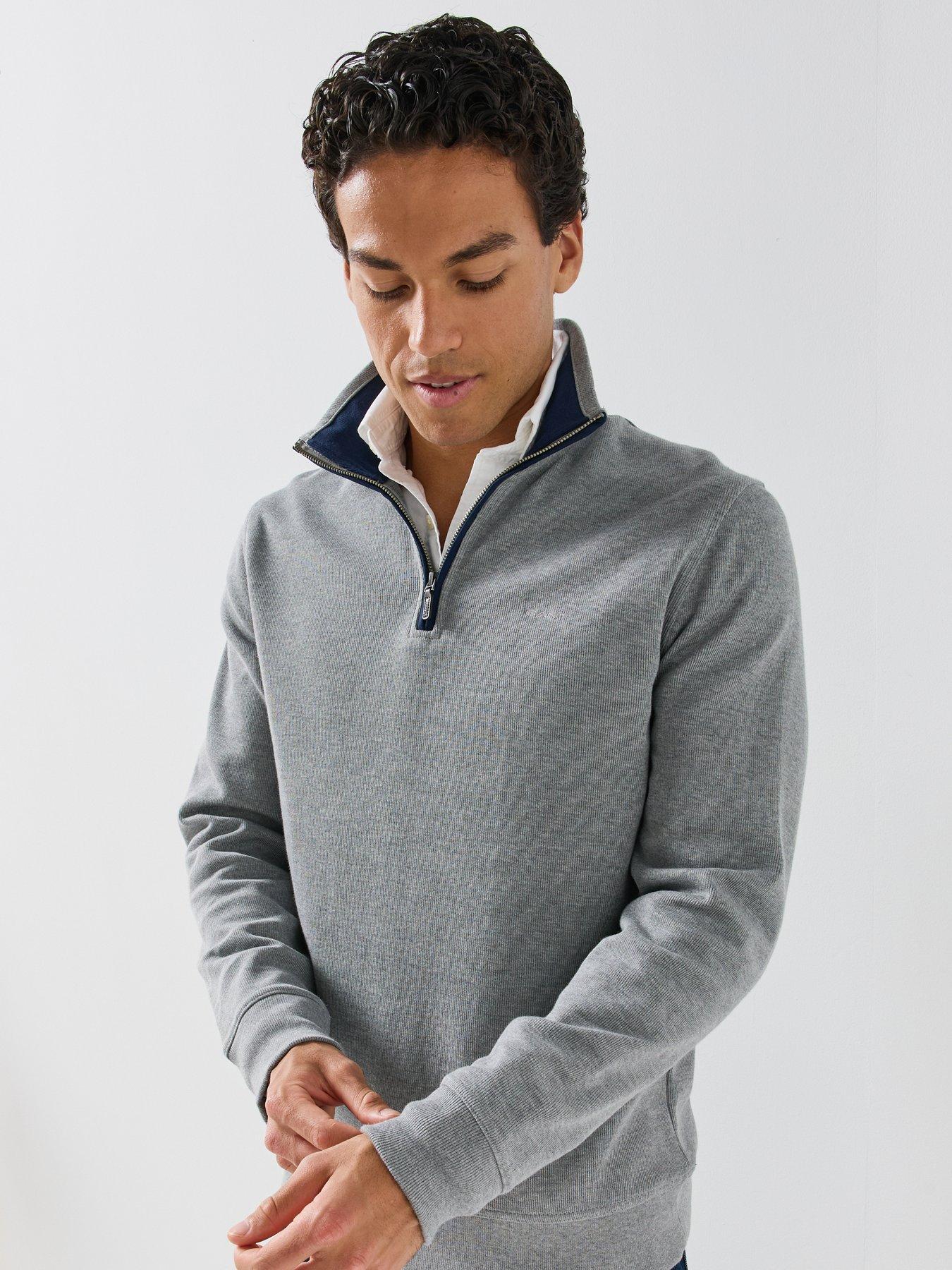 Image 4 of 6 of GANT Mens Sacker Half-Zip Regular Fit Sweatshirt - Grey