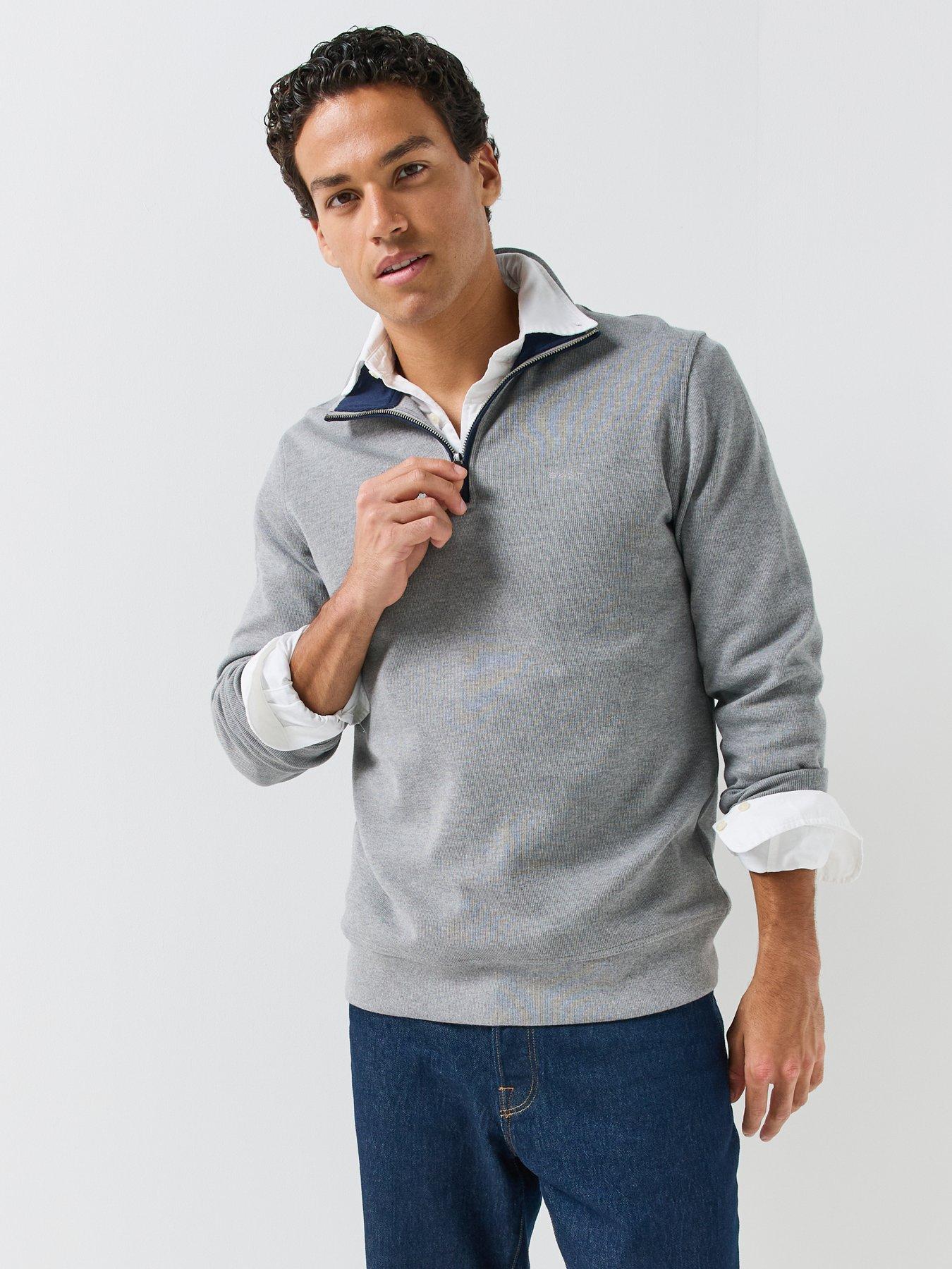 Image 5 of 6 of GANT Mens Sacker Half-Zip Regular Fit Sweatshirt - Grey
