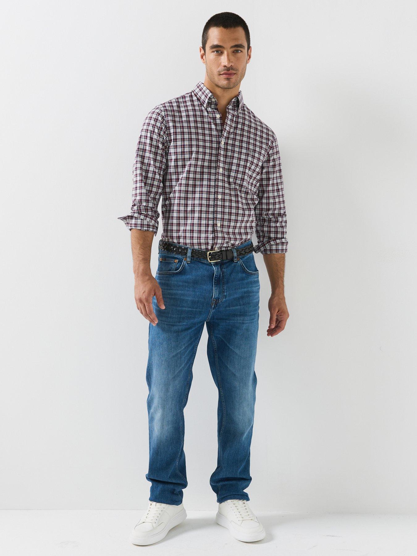 Image 3 of 5 of GANT Mens Regular Fit Poplin Check Long Sleeve Shirt - Purple