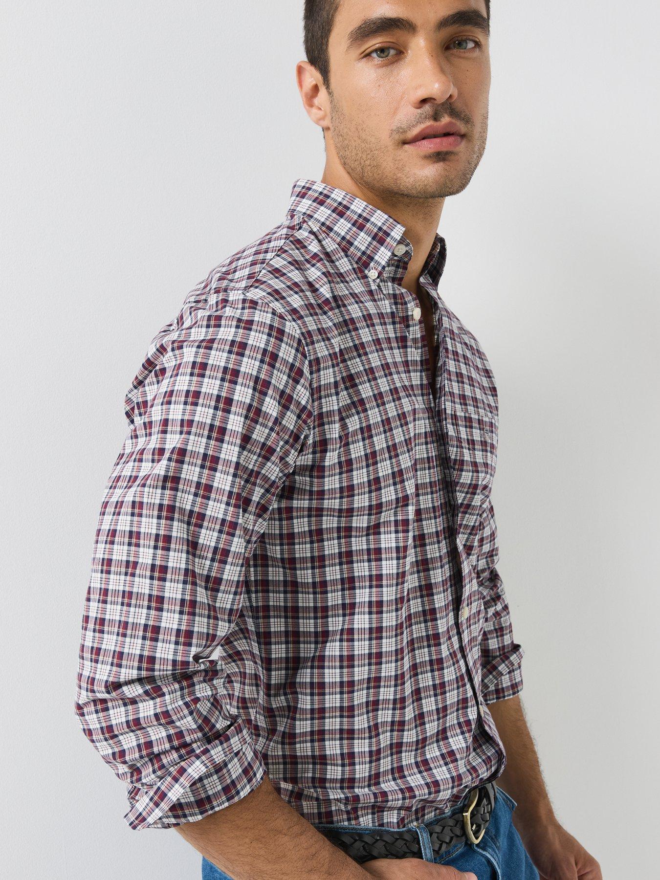 Image 5 of 5 of GANT Mens Regular Fit Poplin Check Long Sleeve Shirt - Purple