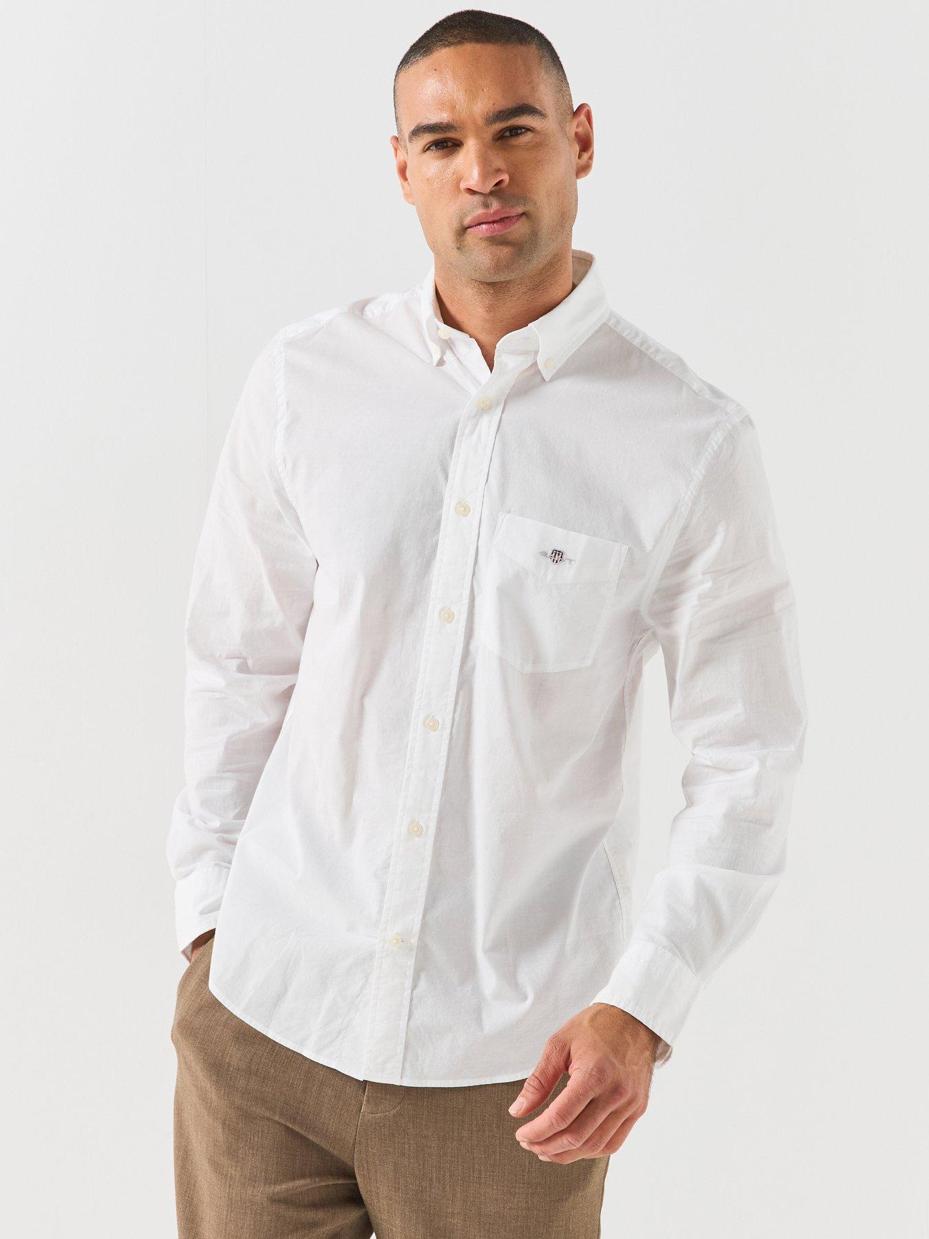 Image 1 of 6 of GANT Mens Regular Fit Poplin Long Sleeve Shirt - White