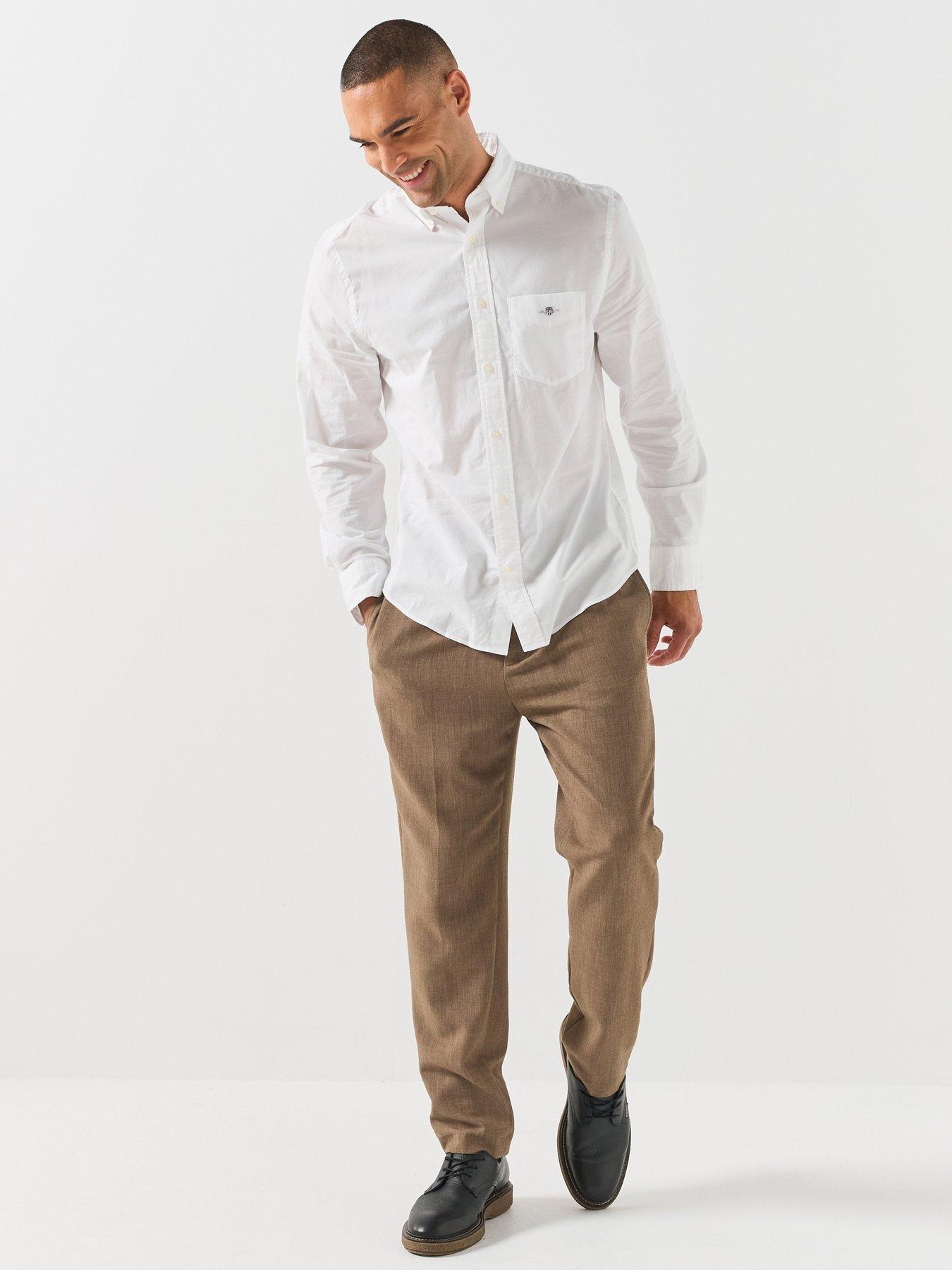 Image 3 of 6 of GANT Mens Regular Fit Poplin Long Sleeve Shirt - White