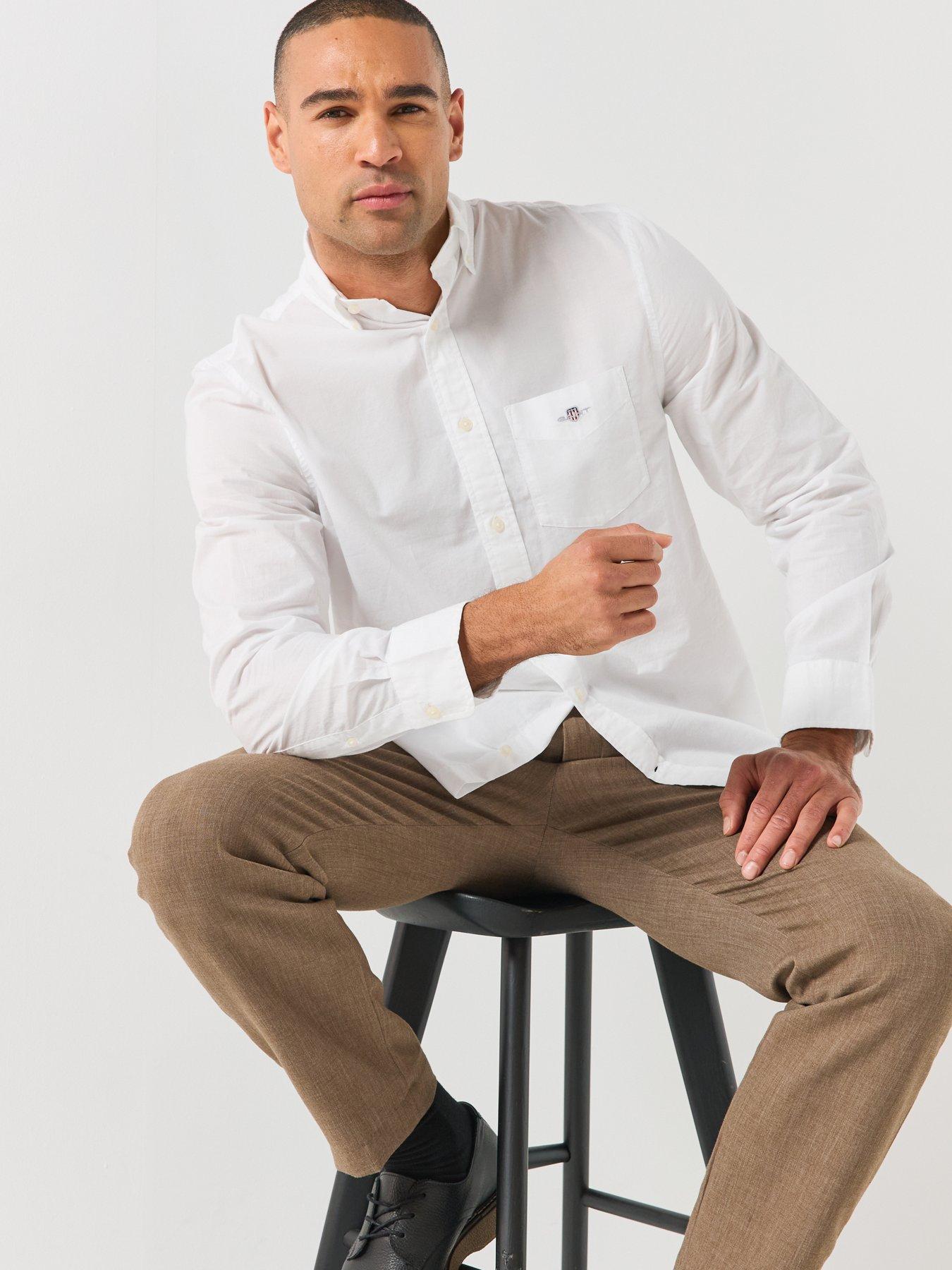 Image 4 of 6 of GANT Mens Regular Fit Poplin Long Sleeve Shirt - White