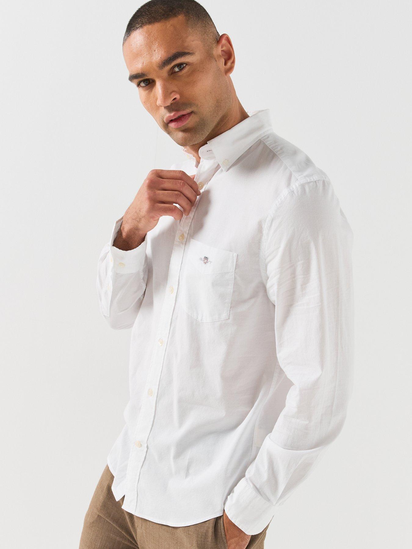 Image 6 of 6 of GANT Mens Regular Fit Poplin Long Sleeve Shirt - White