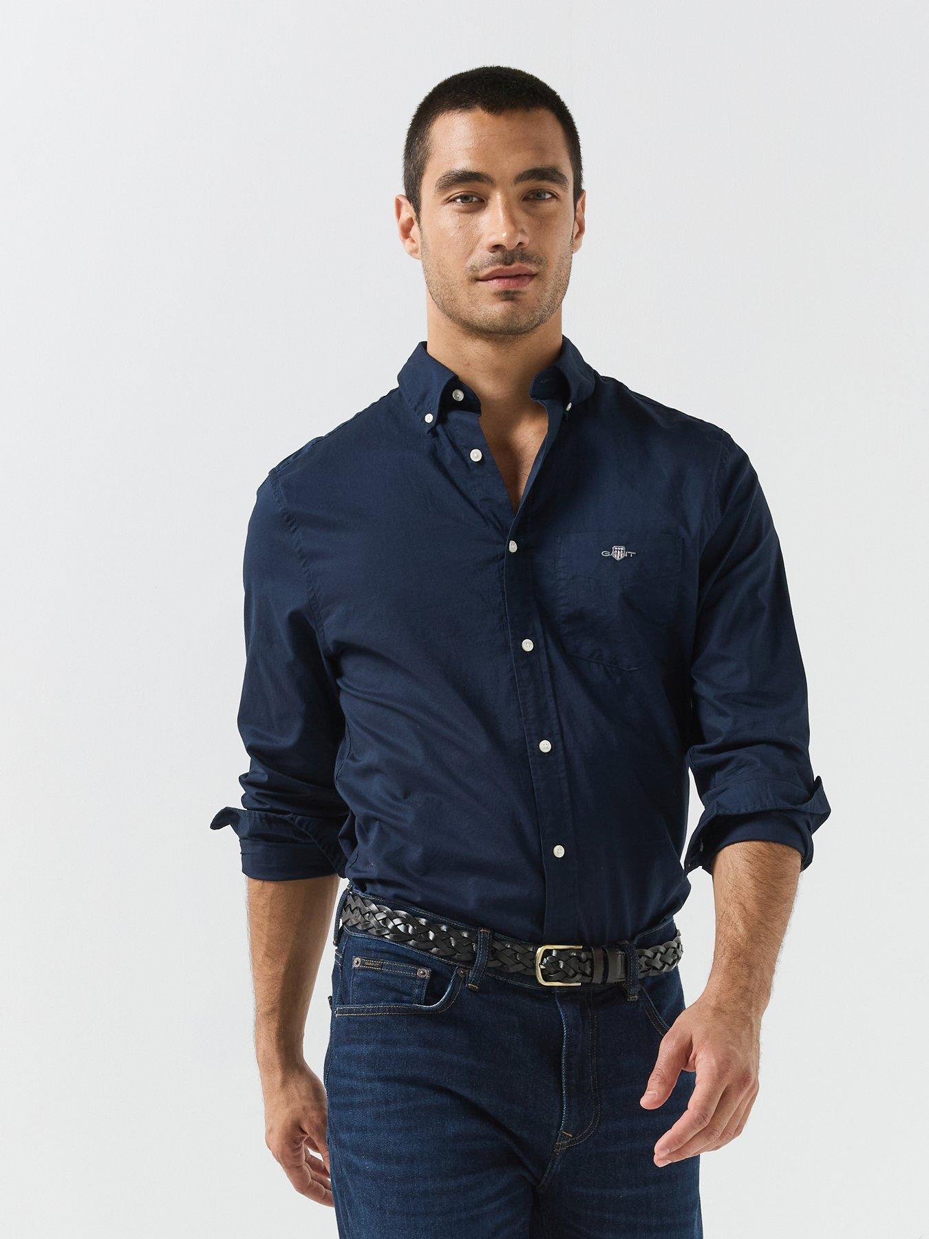 Image 1 of 6 of GANT Mens Regular Fit Poplin Long Sleeve Shirt - Navy