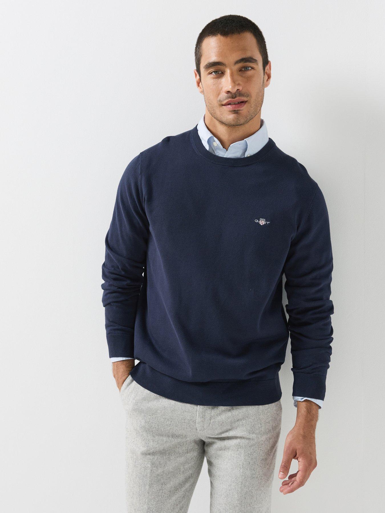 Image 1 of 5 of GANT Gant Classic Cotton Crew Neck Knitted Jumper - Navy