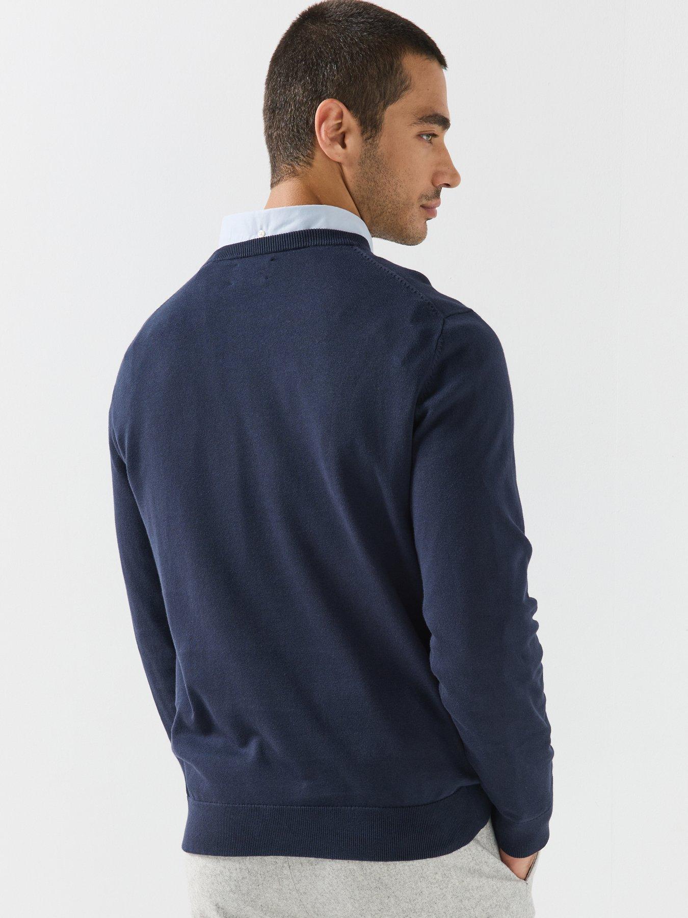 Image 2 of 5 of GANT Gant Classic Cotton Crew Neck Knitted Jumper - Navy