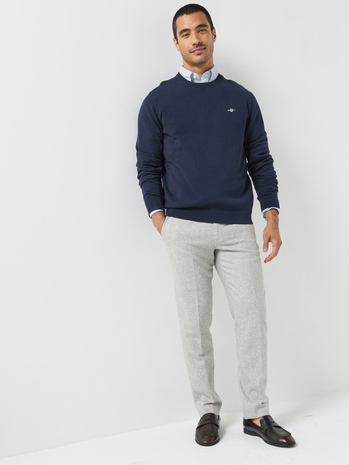 Image 3 of 5 of GANT Gant Classic Cotton Crew Neck Knitted Jumper - Navy