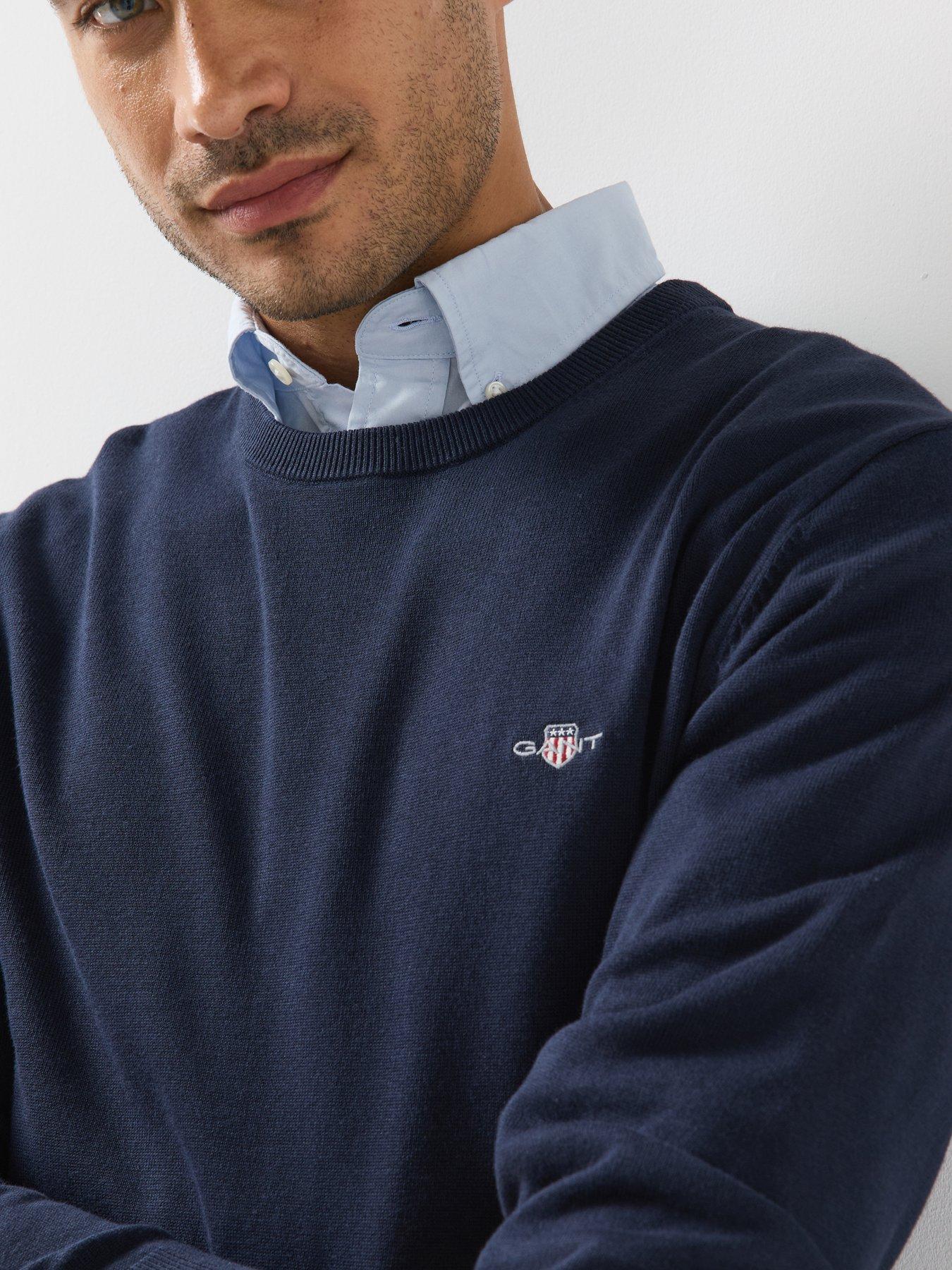 Image 4 of 5 of GANT Gant Classic Cotton Crew Neck Knitted Jumper - Navy