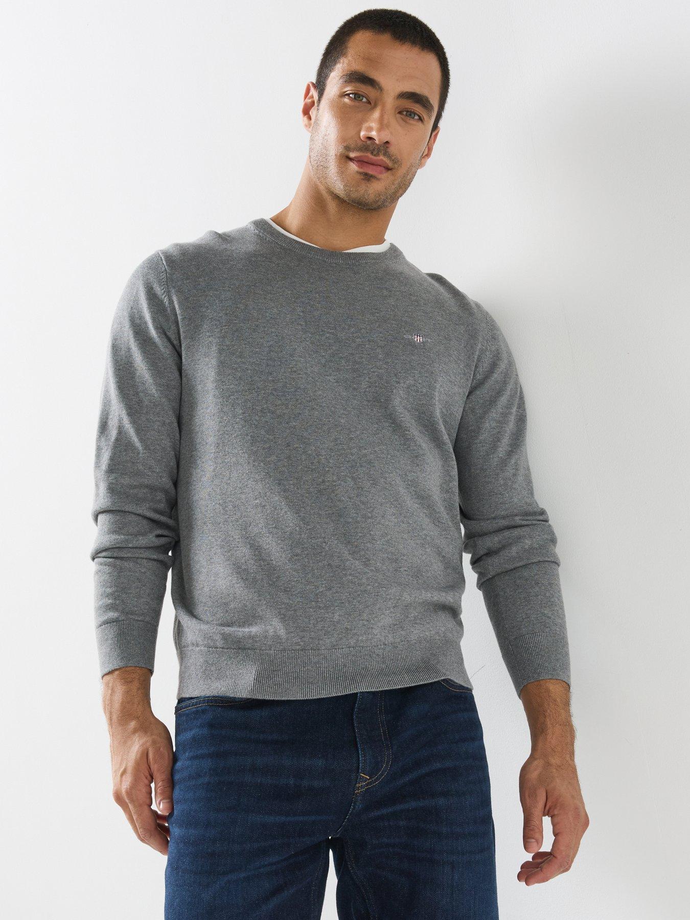 Image 1 of 5 of GANT Gant Classic Cotton Crew Neck Knitted Jumper - Grey