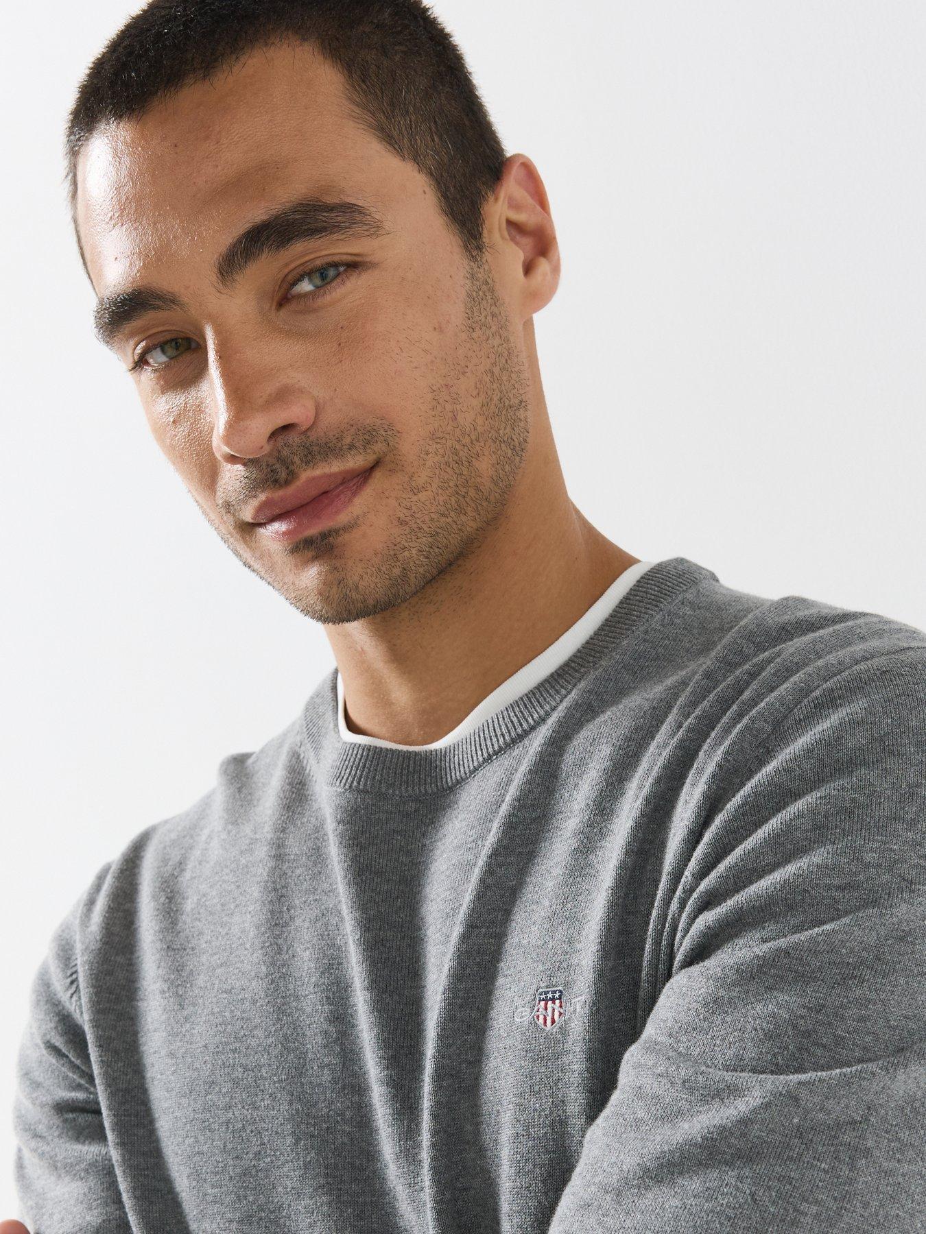 Image 4 of 5 of GANT Gant Classic Cotton Crew Neck Knitted Jumper - Grey