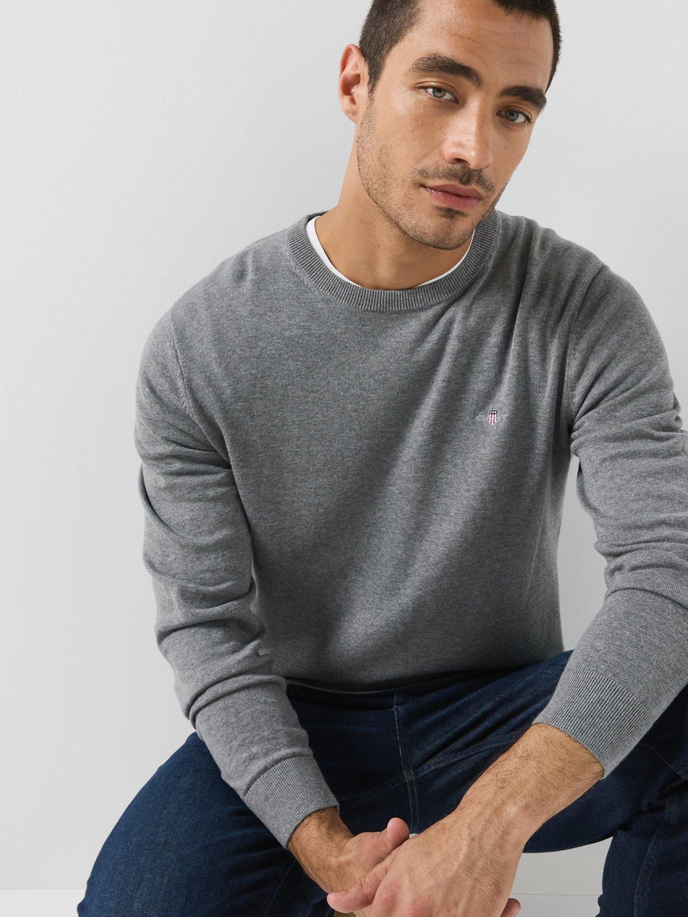 Image 5 of 5 of GANT Gant Classic Cotton Crew Neck Knitted Jumper - Grey