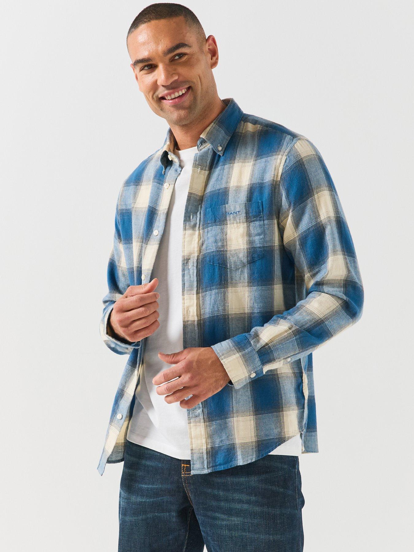 Image 1 of 6 of GANT Gant Regular Fit Windblown Flannel Check Shirt - Blue