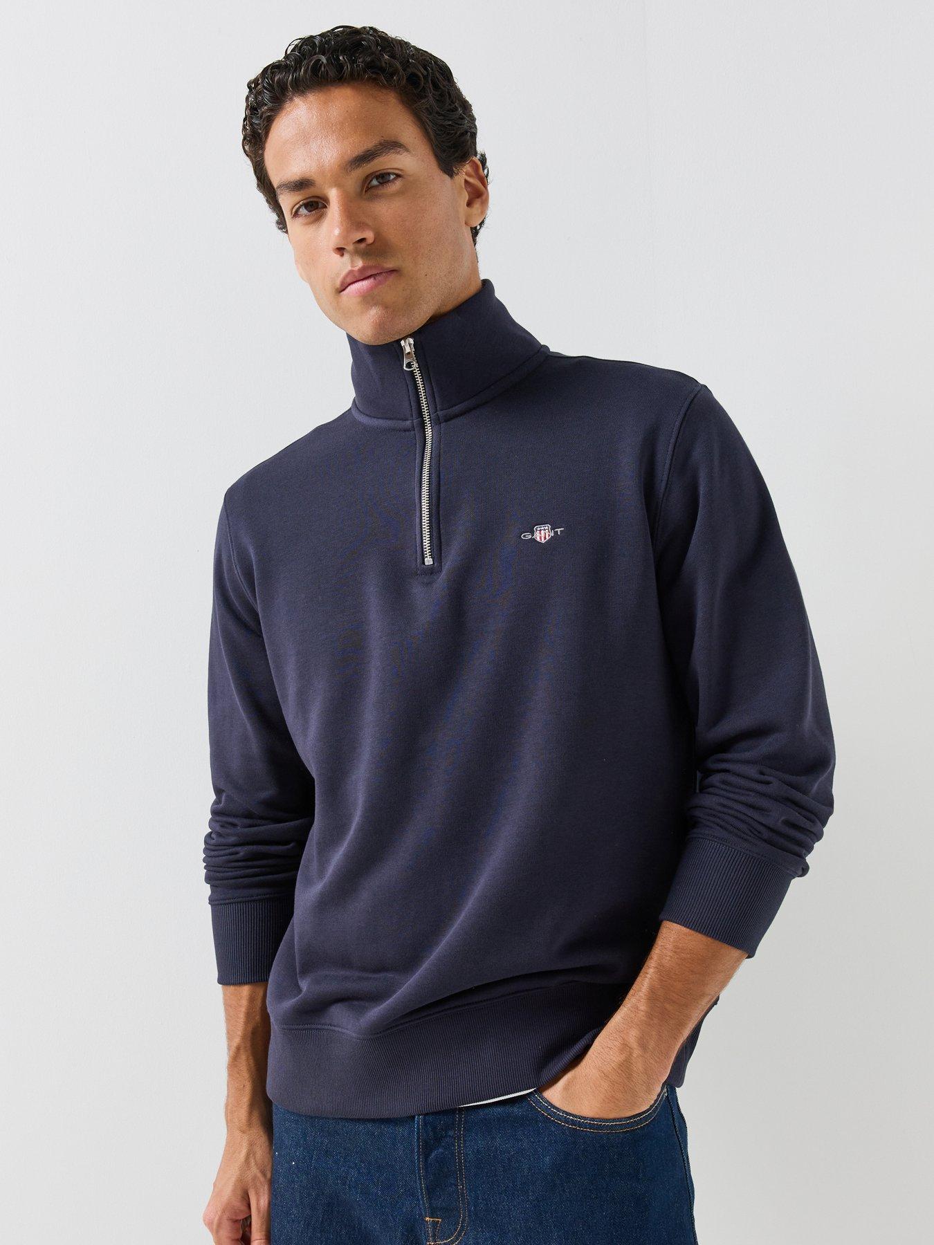 Image 1 of 6 of GANT Mens Regular Fit Half Zip Sweatshirt - Navy