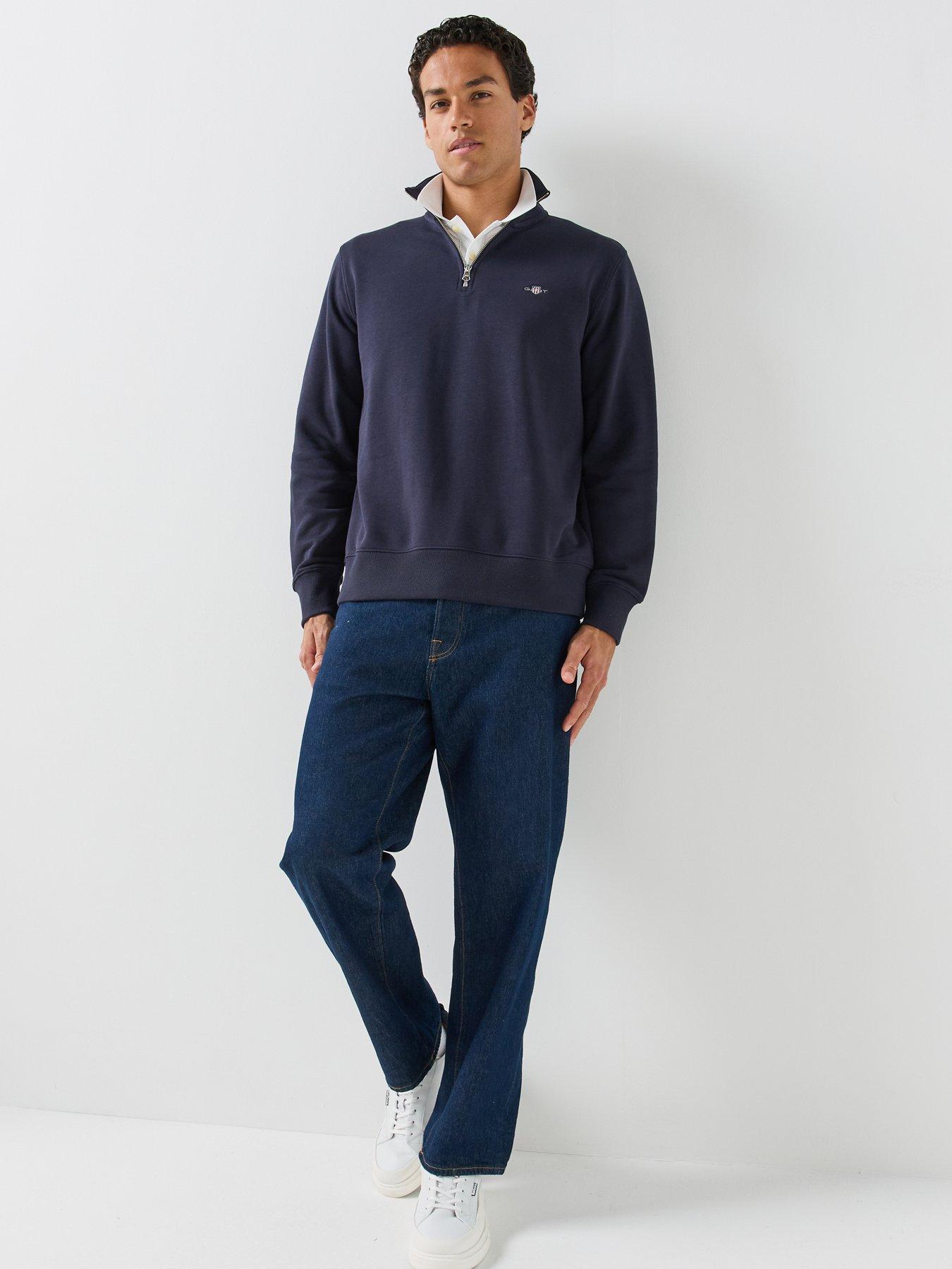 Image 3 of 6 of GANT Mens Regular Fit Half Zip Sweatshirt - Navy