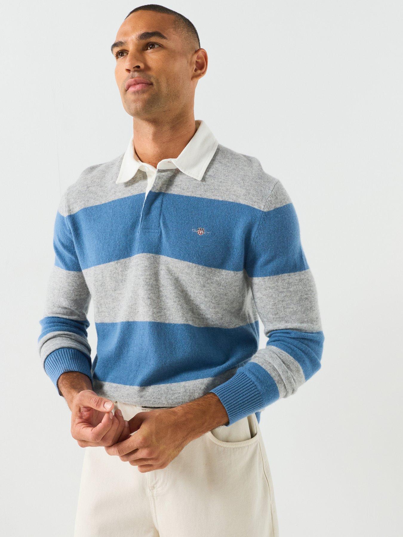 GANT Barstriped Lambswool Rugger Knitted Polo Shirt - Blue