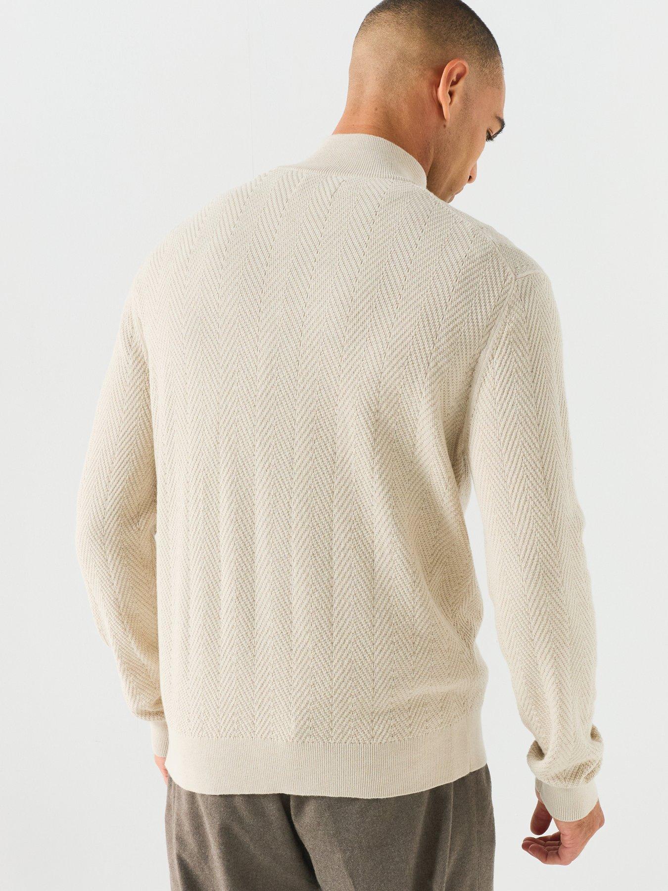 Image 2 of 5 of GANT Mens Herringbone Half Zip Knitted Jumper - Beige