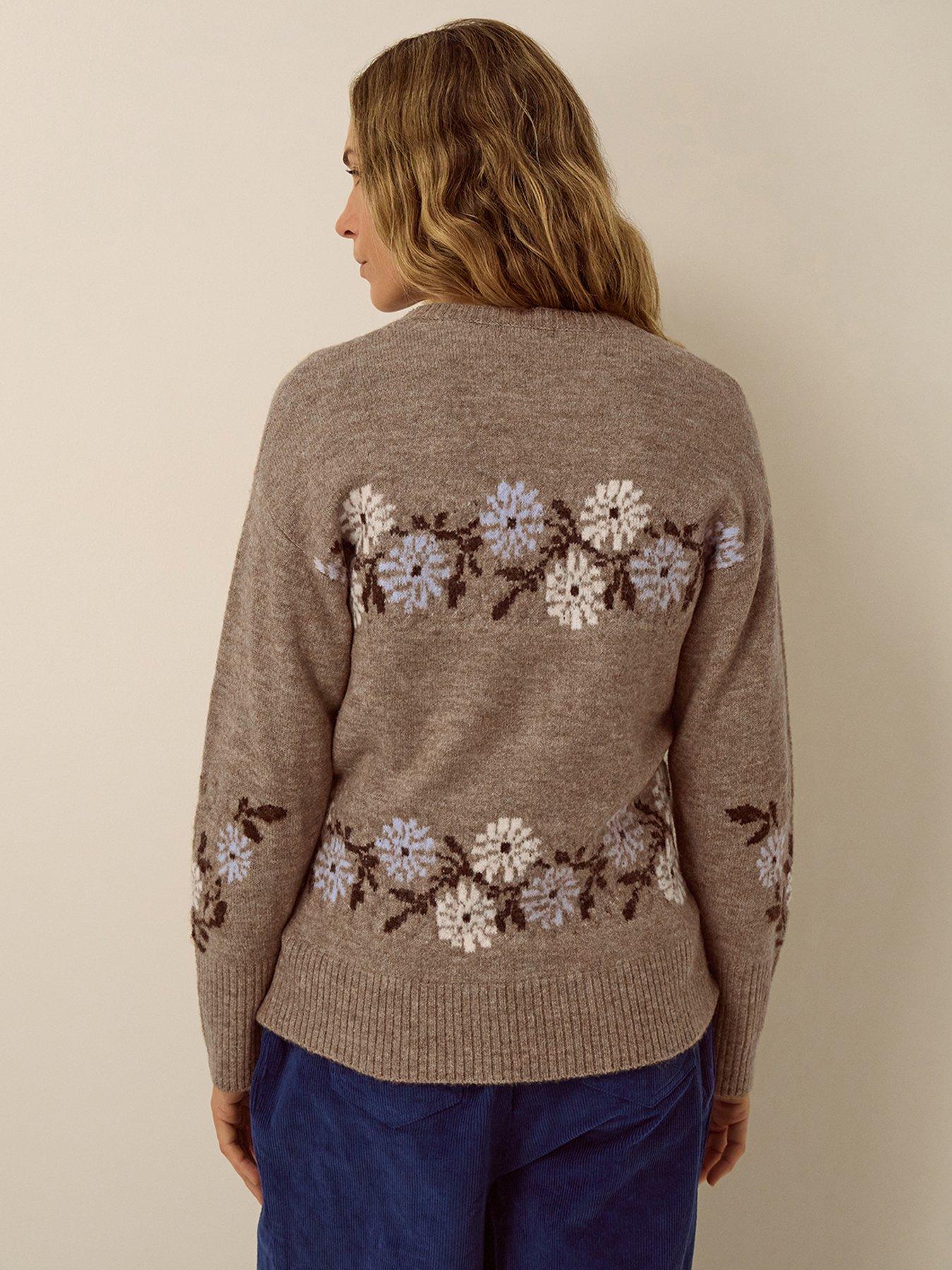 Image 2 of 5 of Monsoon Womens Floral Intarsia Crew Neck Jumper - Brown
