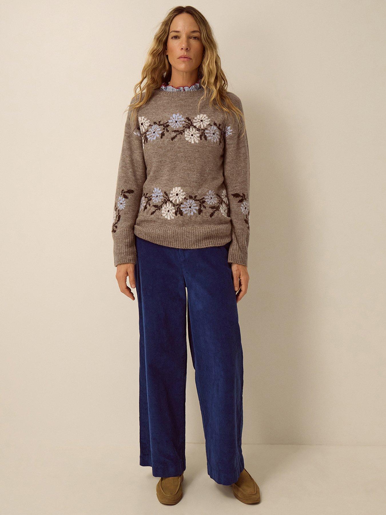 Image 3 of 5 of Monsoon Womens Floral Intarsia Crew Neck Jumper - Brown