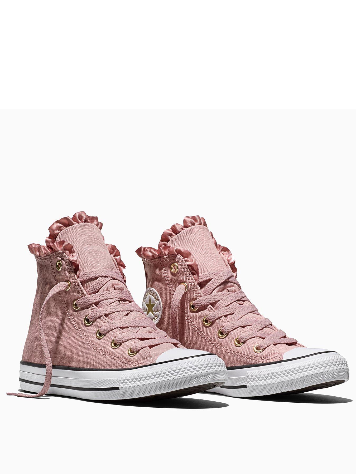 Image 2 of 5 of Converse Kids Chuck Taylor All Star Ruffle Trim High-Top Lace-Up Trainers - Pink