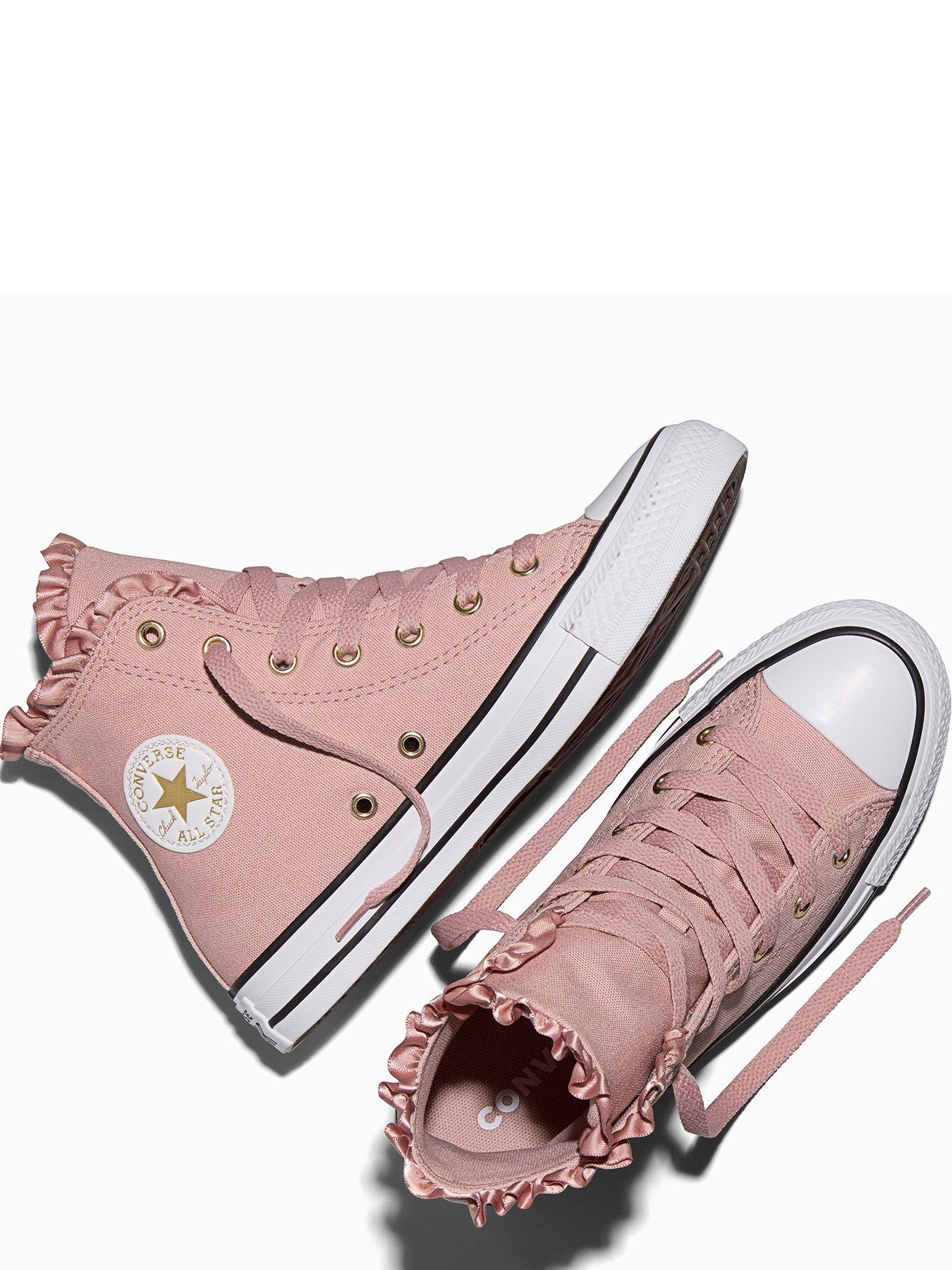 Image 4 of 5 of Converse Kids Chuck Taylor All Star Ruffle Trim High-Top Lace-Up Trainers - Pink