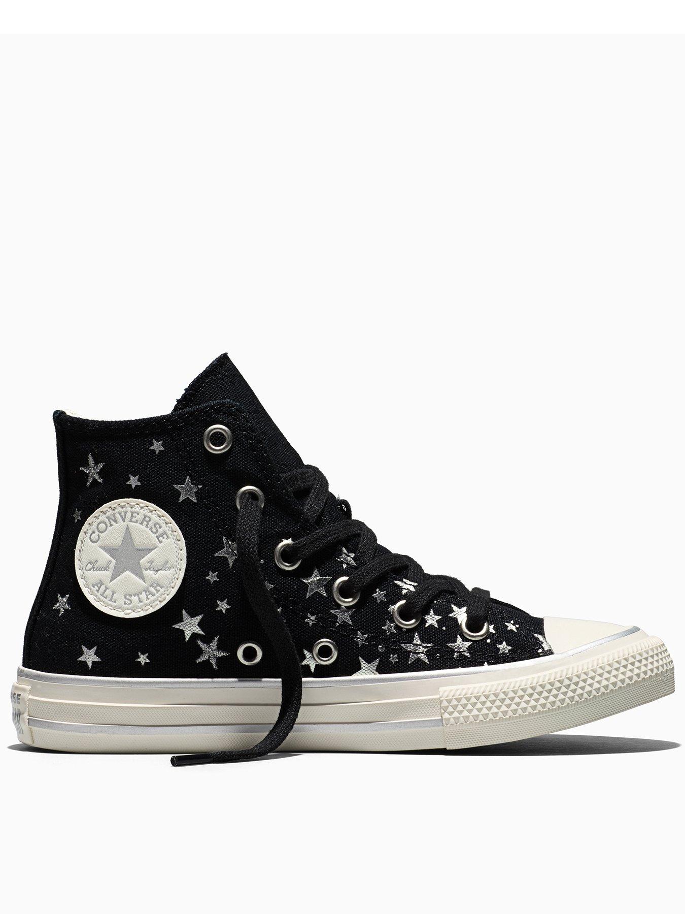 Converse Kids Chuck Taylor All Star Hi Elevated Shine Star Print Hi Top Trainers - Black