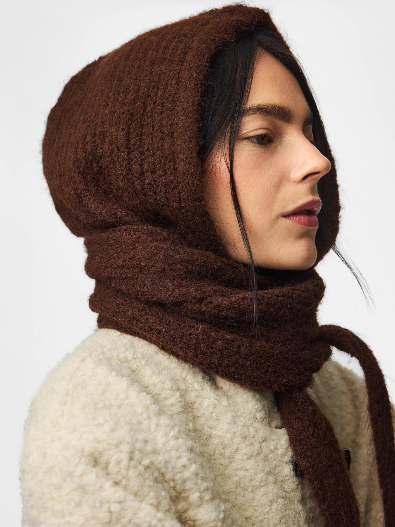 Image 3 of 3 of PIECES Womens Balaclava Wool Blend Scarf - Brown