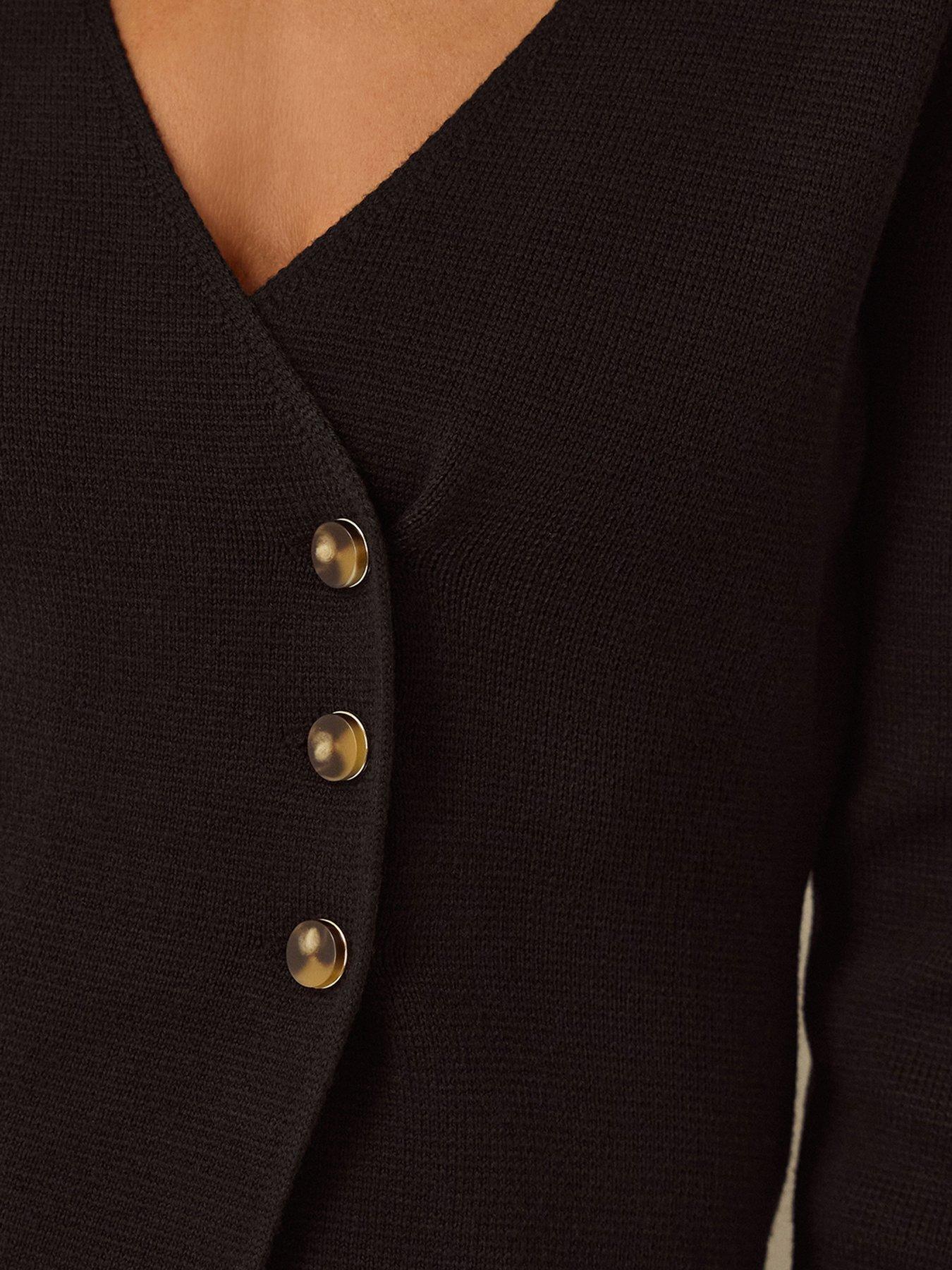 Image 4 of 5 of Monsoon Womens Wrap V-Neck Asymmetric Button Cardigan - Black