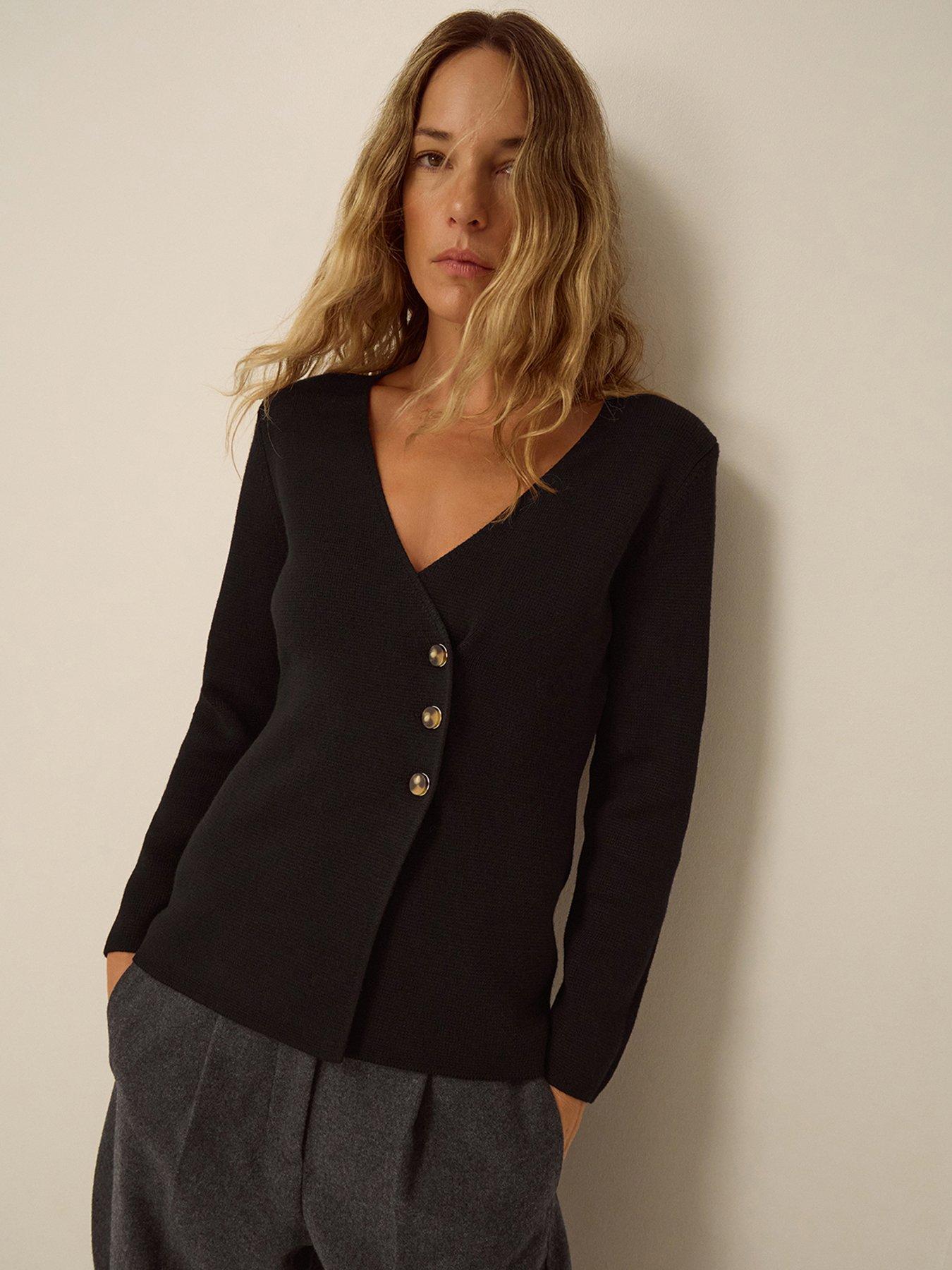 Image 5 of 5 of Monsoon Womens Wrap V-Neck Asymmetric Button Cardigan - Black