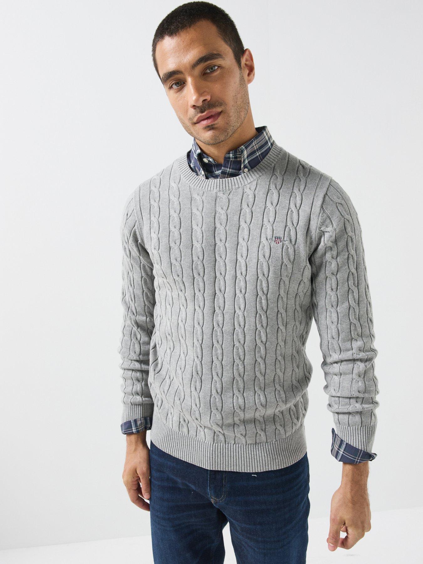GANT Gant Cotton Cable Crew Neck Knitted Jumper - Grey