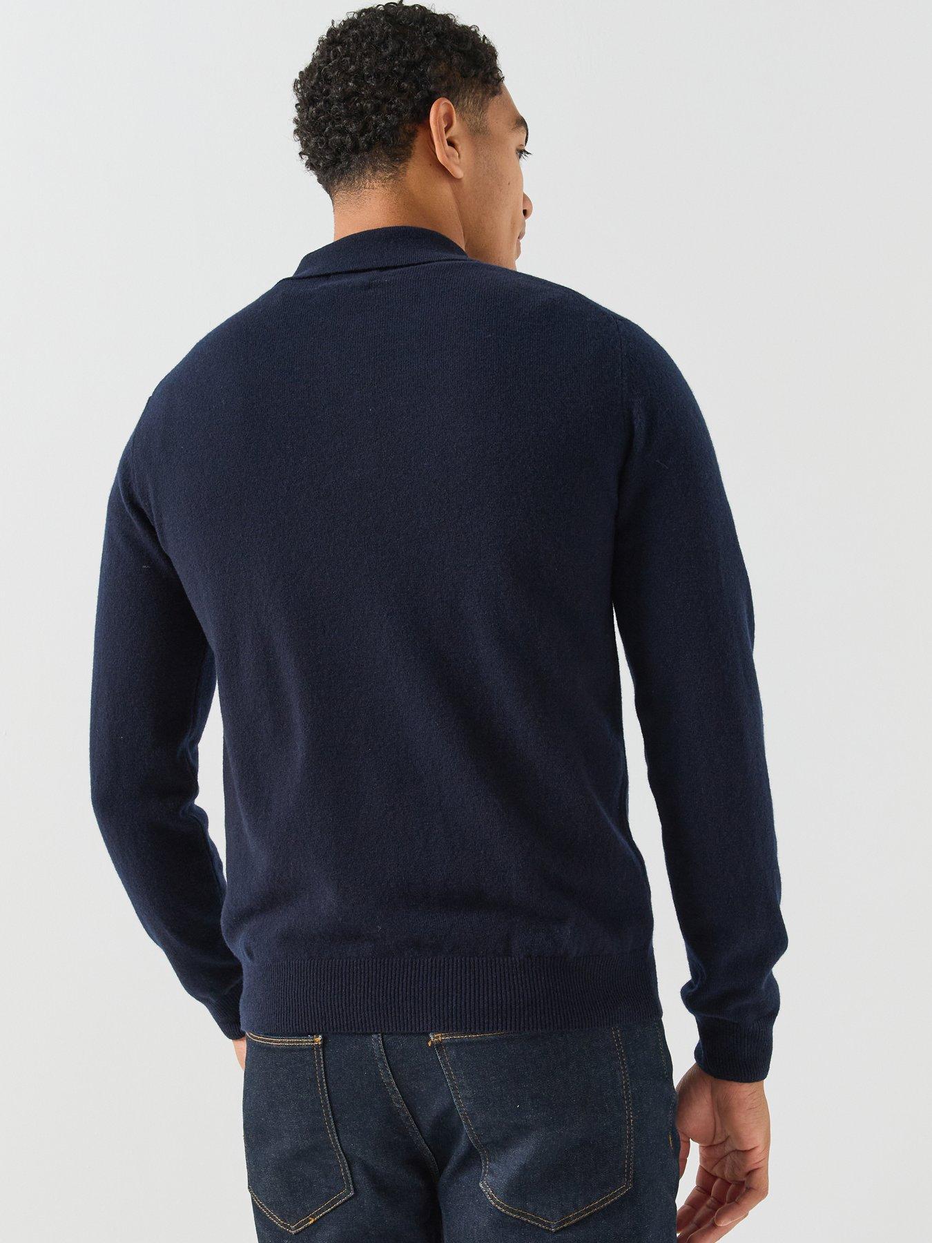 Image 2 of 6 of GANT Mens Superfine Lambswool Long Sleeve Knitted Polo Shirt - Blue