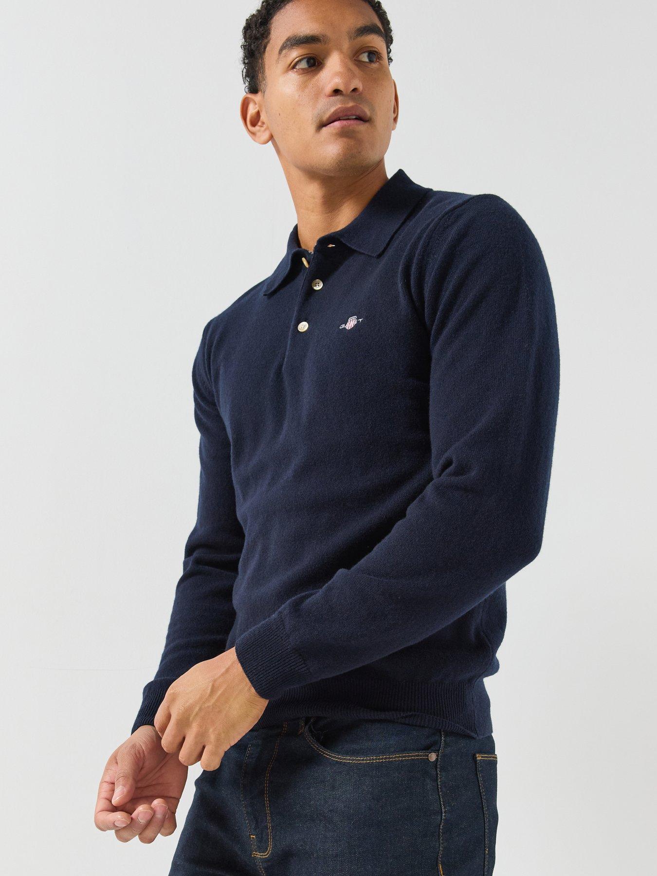 Image 6 of 6 of GANT Mens Superfine Lambswool Long Sleeve Knitted Polo Shirt - Blue