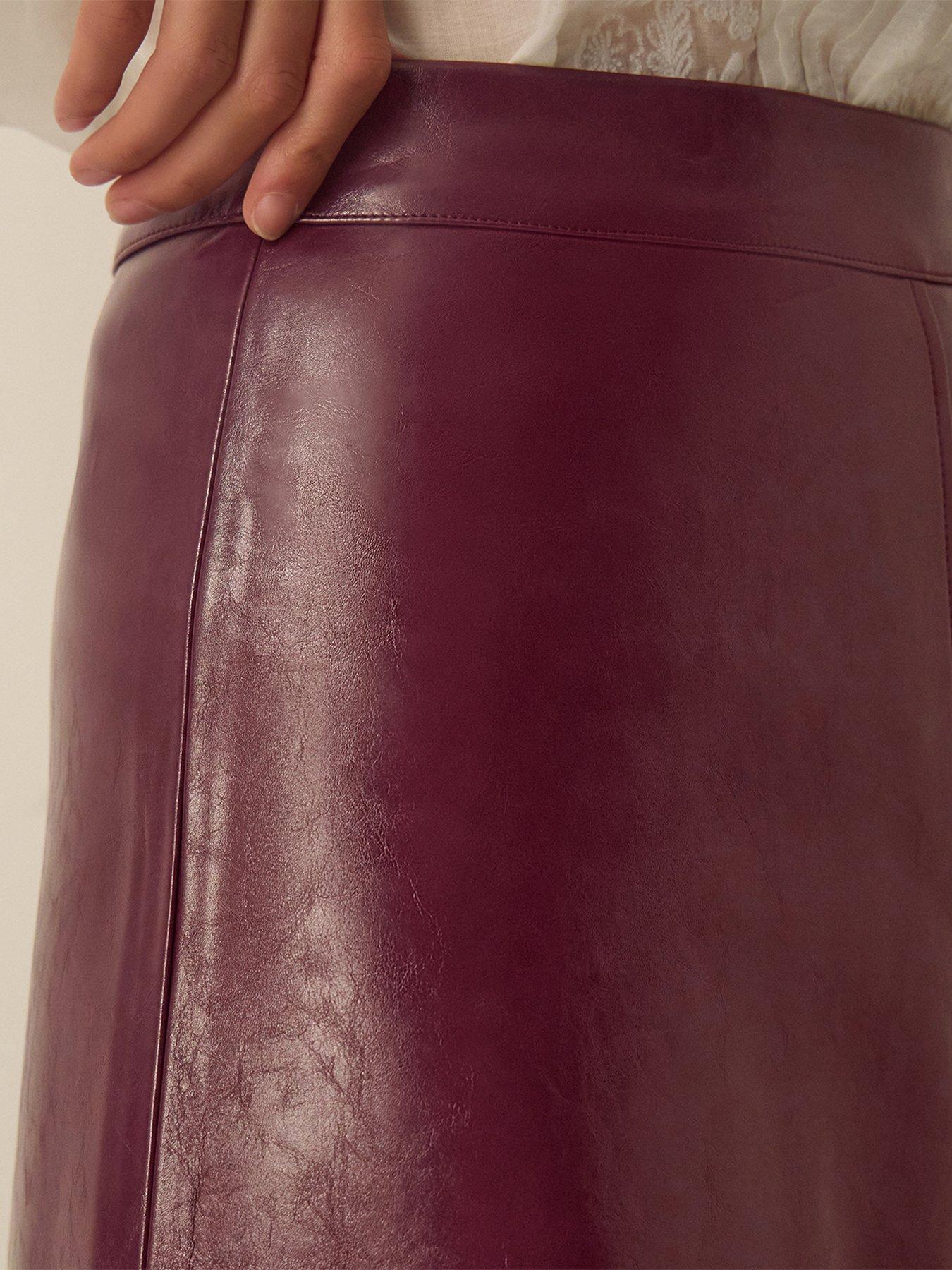 Image 2 of 4 of Monsoon Womens Pippa Glossy Faux Leather A-Line Midi Skirt - Red