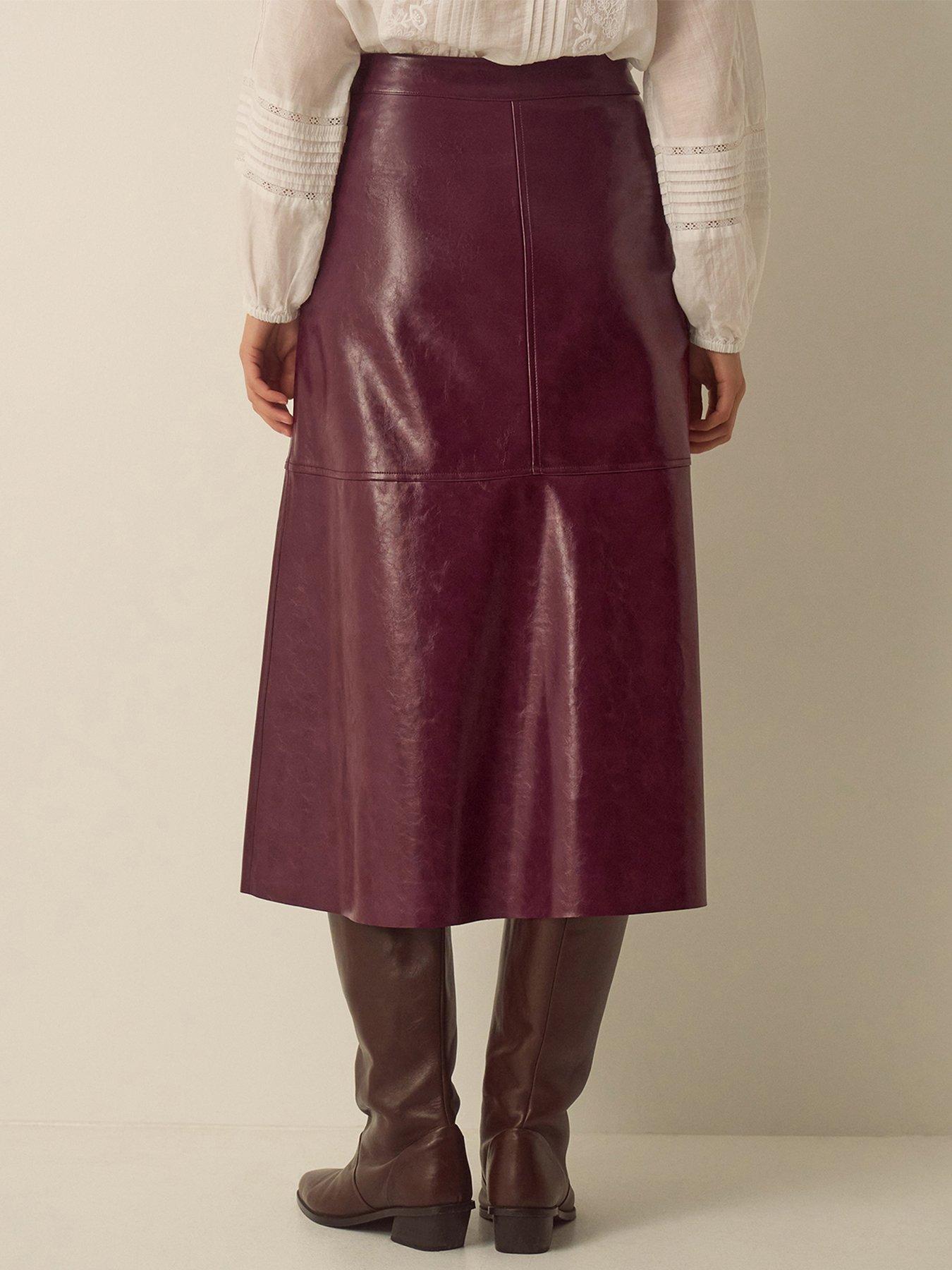 Image 3 of 4 of Monsoon Womens Pippa Glossy Faux Leather A-Line Midi Skirt - Red