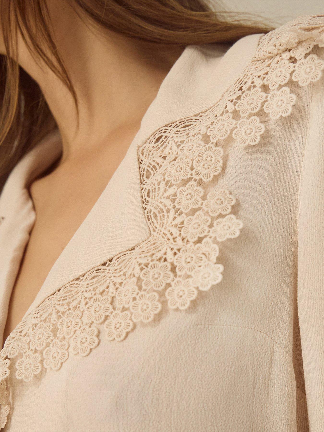 Image 2 of 4 of Monsoon Womens Ava Lace Collar V-Neck &nbsp;Blouse - Cream