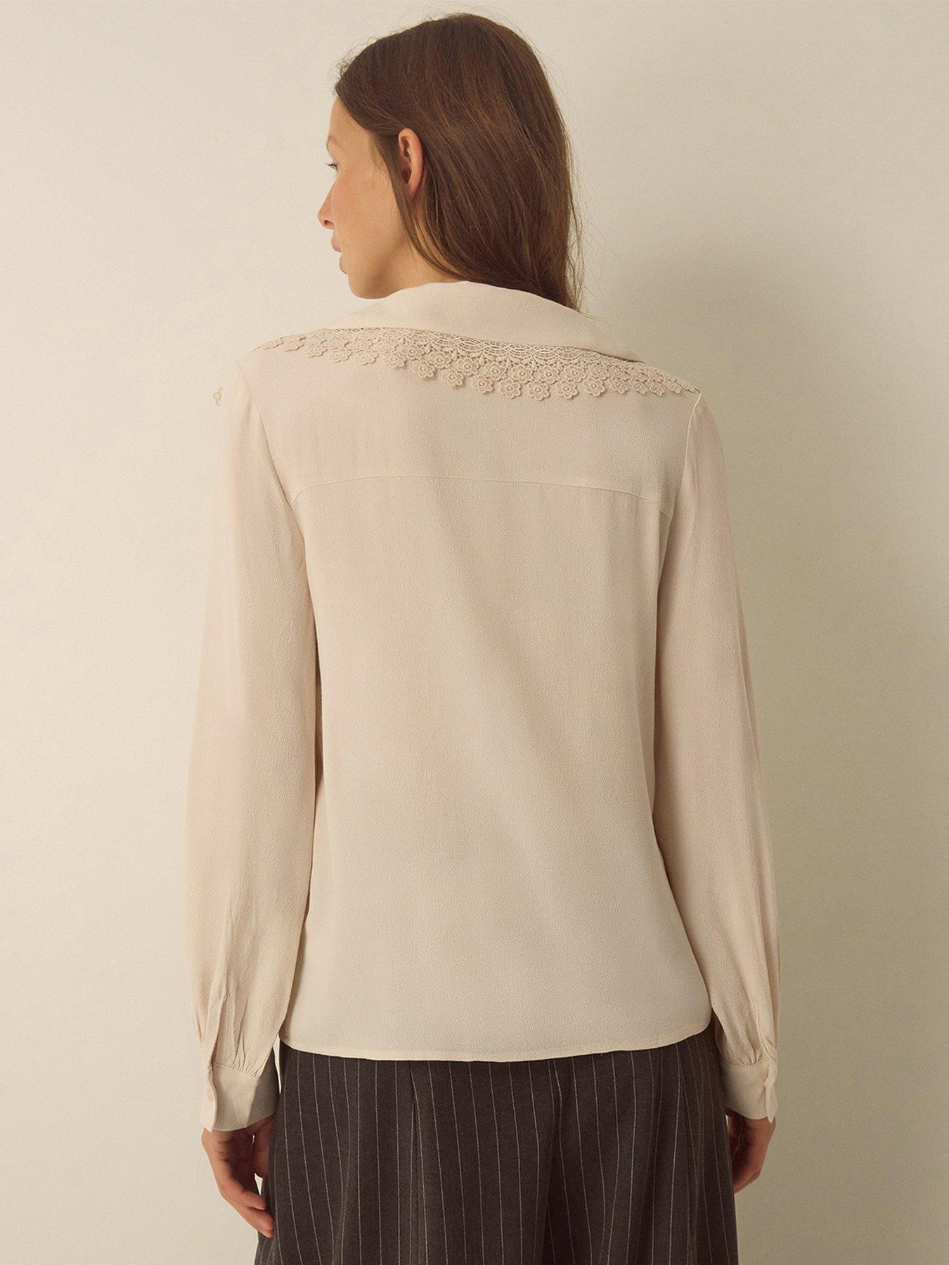 Image 3 of 4 of Monsoon Womens Ava Lace Collar V-Neck &nbsp;Blouse - Cream