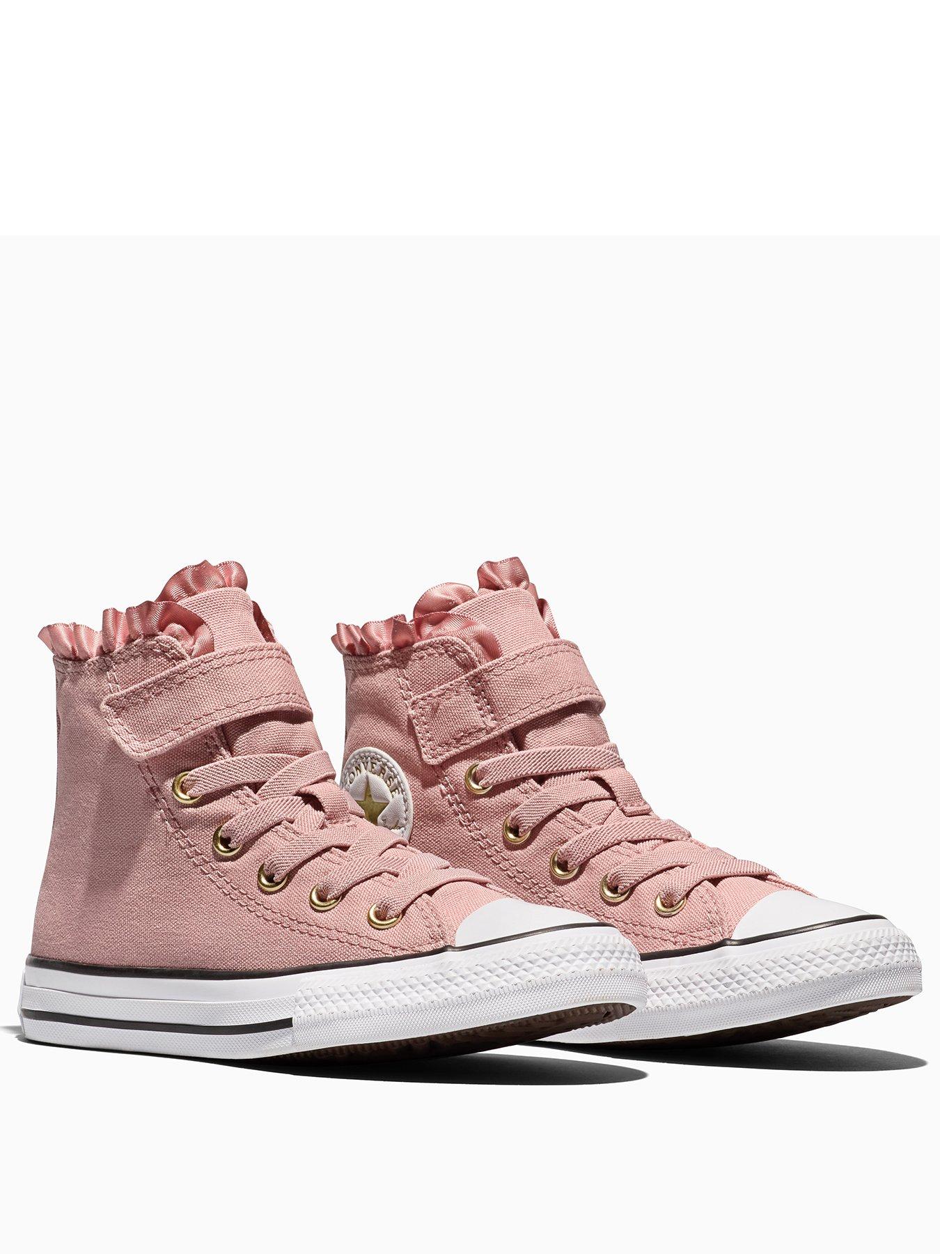 Image 2 of 5 of Converse Girls Chuck Taylor All Star Hi Frill Strap Trainers - Pink