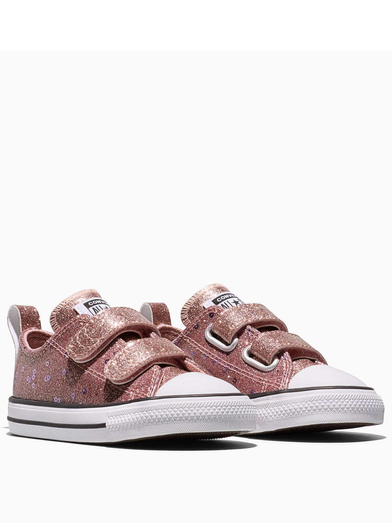 Image 2 of 5 of Converse Infants Chuck Taylor All Star 2V Ox Glitter Strap Trainers - Pink