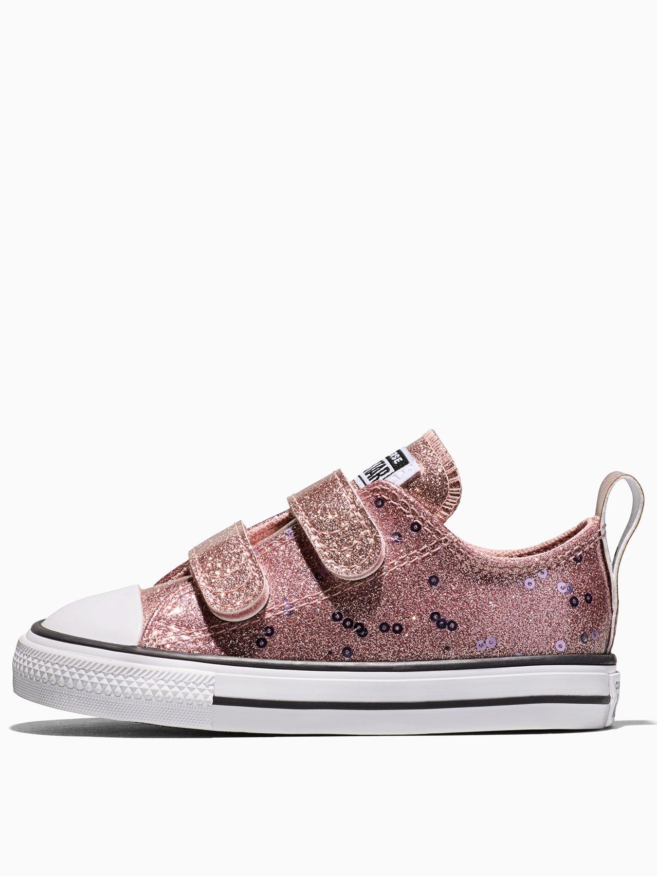 Image 3 of 5 of Converse Infants Chuck Taylor All Star 2V Ox Glitter Strap Trainers - Pink