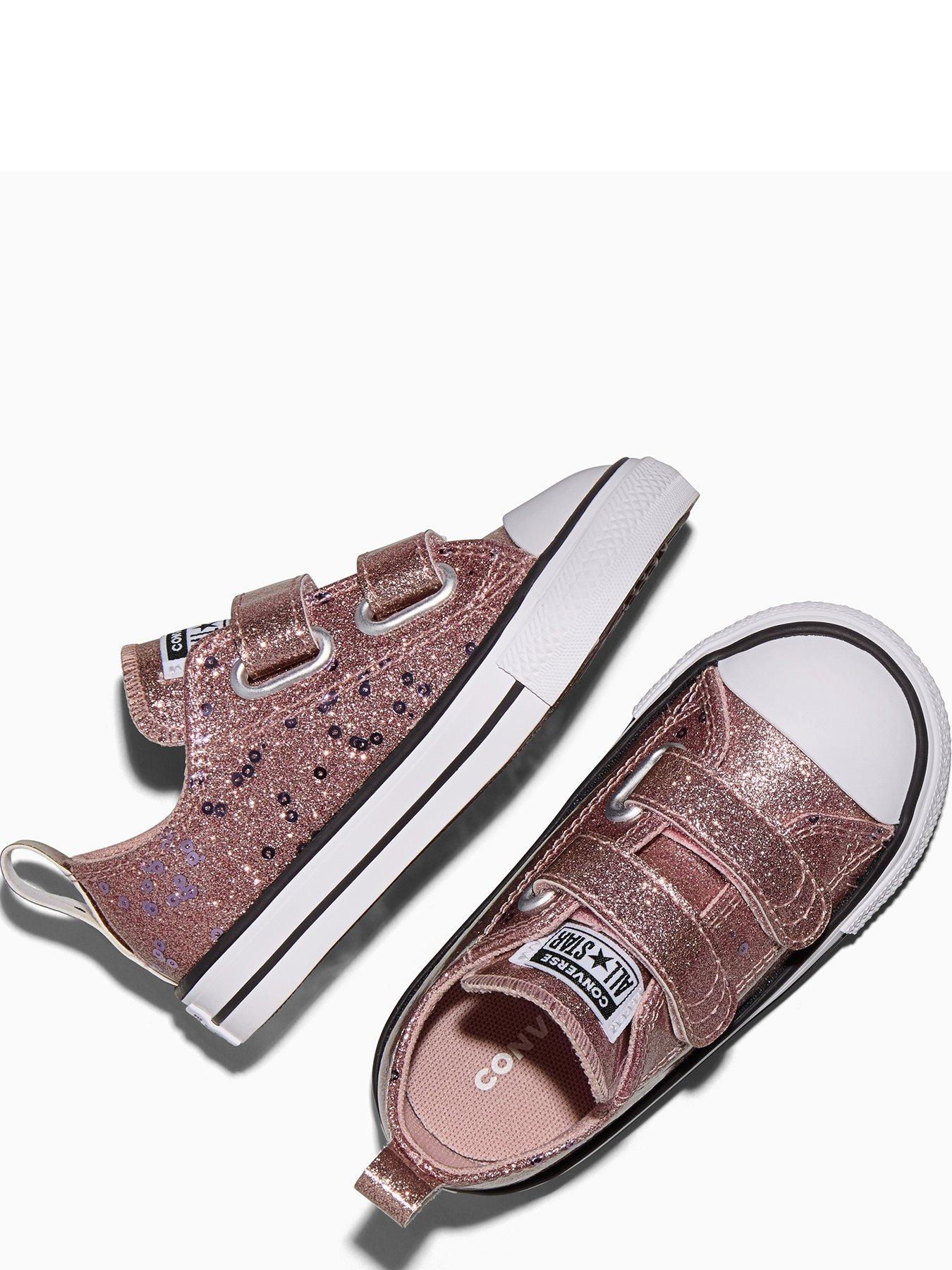 Image 4 of 5 of Converse Infants Chuck Taylor All Star 2V Ox Glitter Strap Trainers - Pink