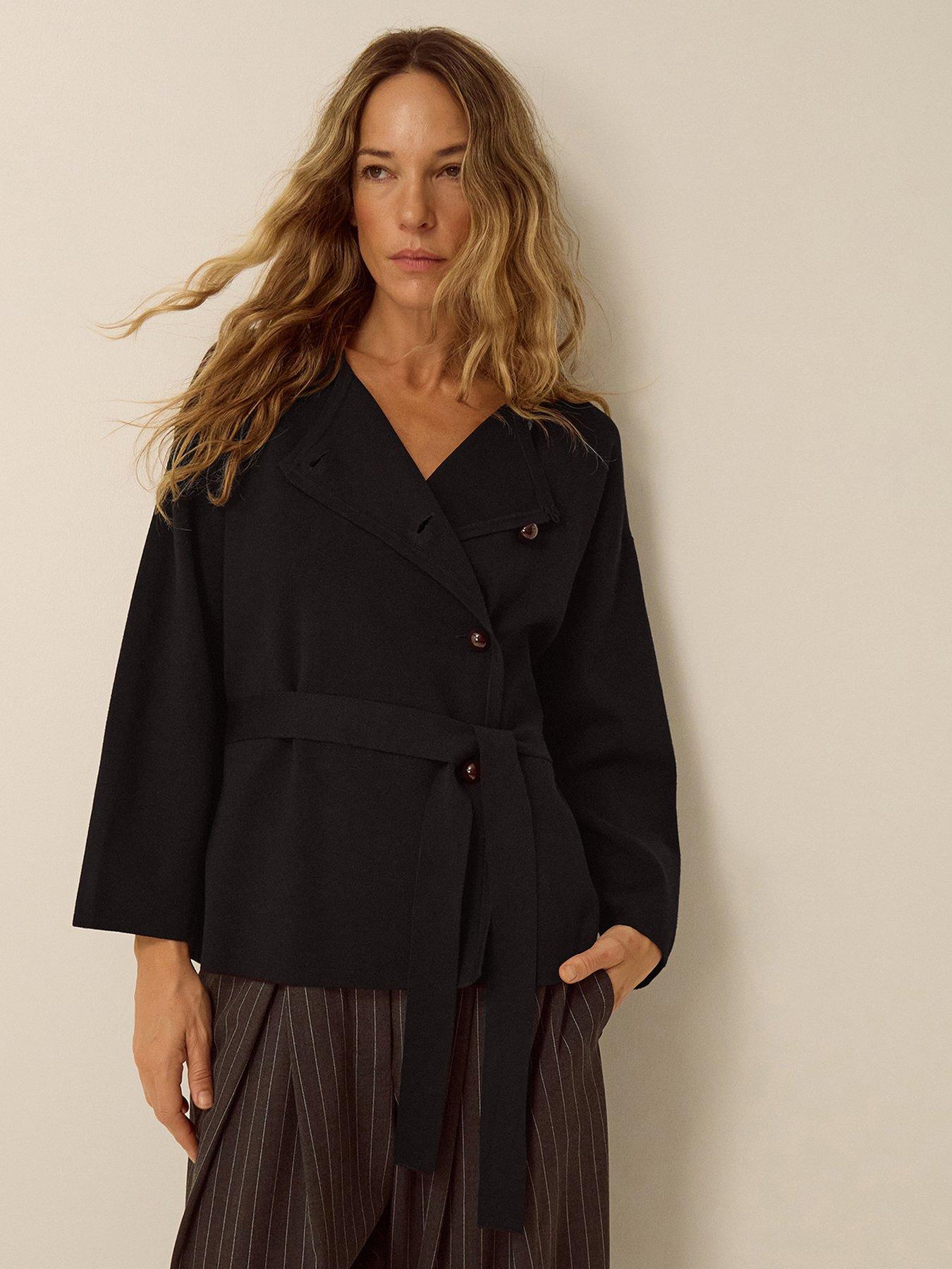 Image 1 of 4 of Monsoon Womens Bess Belted Asymmetric Button Jacket - Black