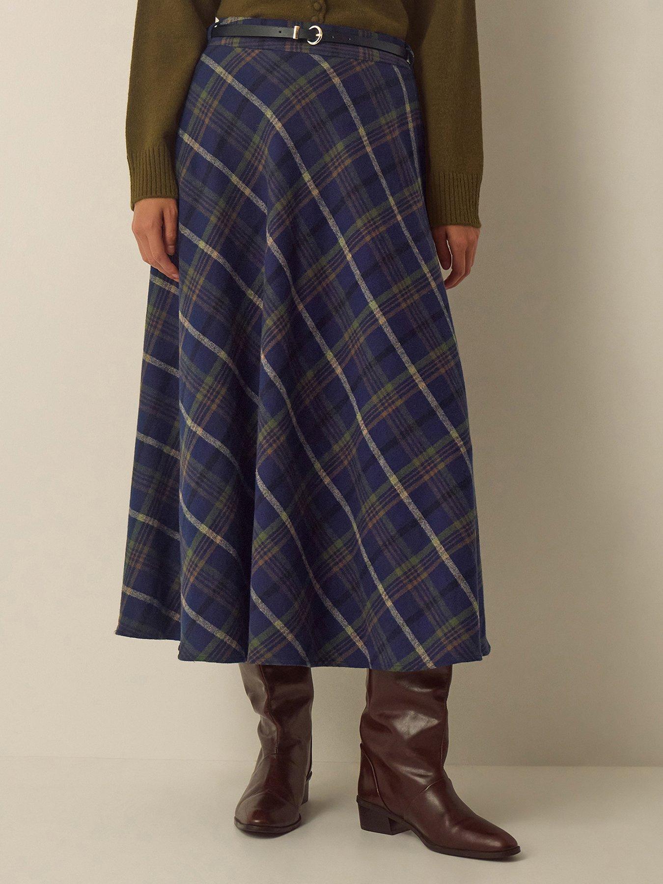 Image 4 of 5 of Monsoon Womens Willa Check Maxi A-Line Skirt - Blue