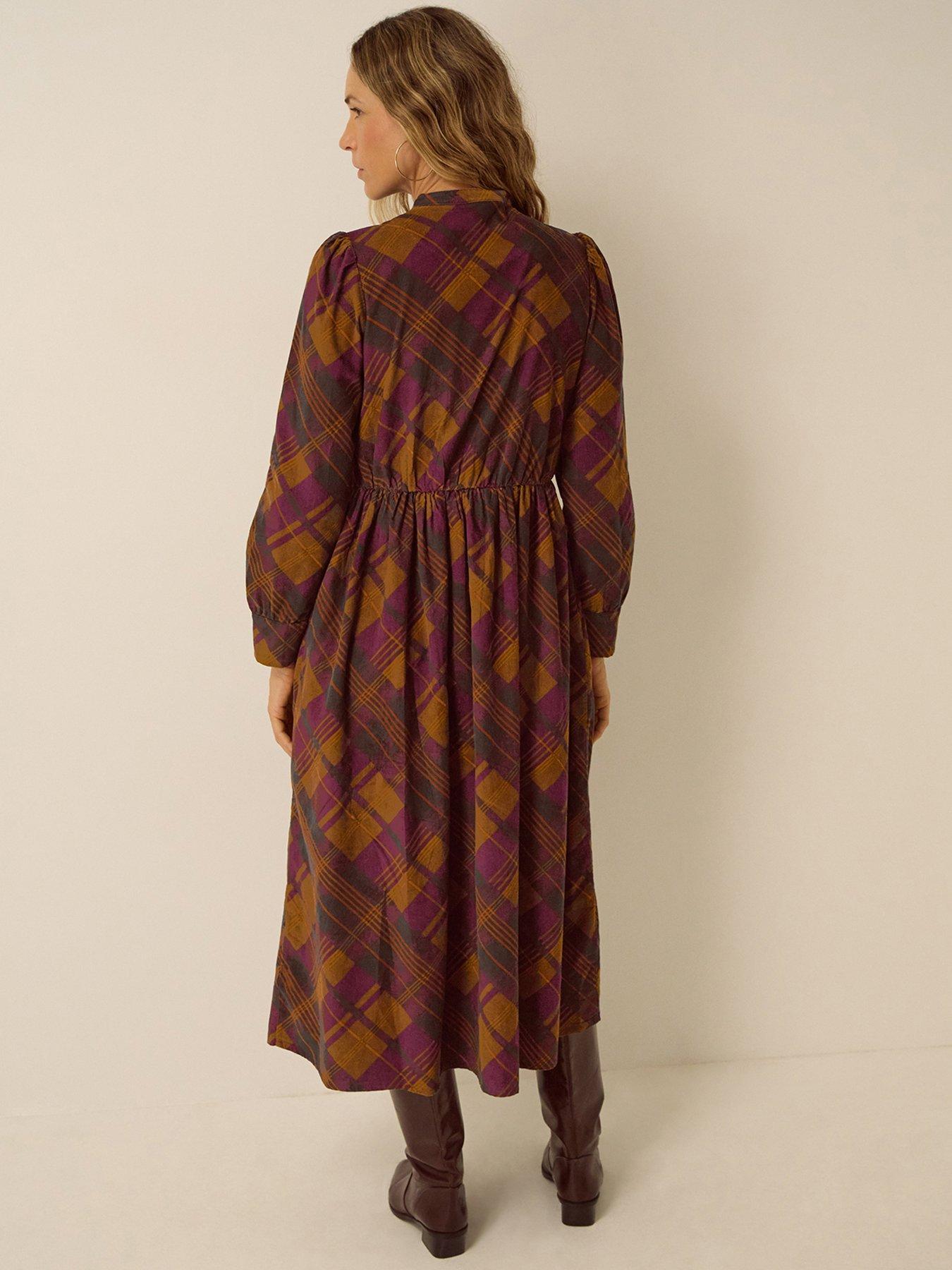 Monsoon Womens Melinda Bow Detail Soft Cord Midi Dress - Brown