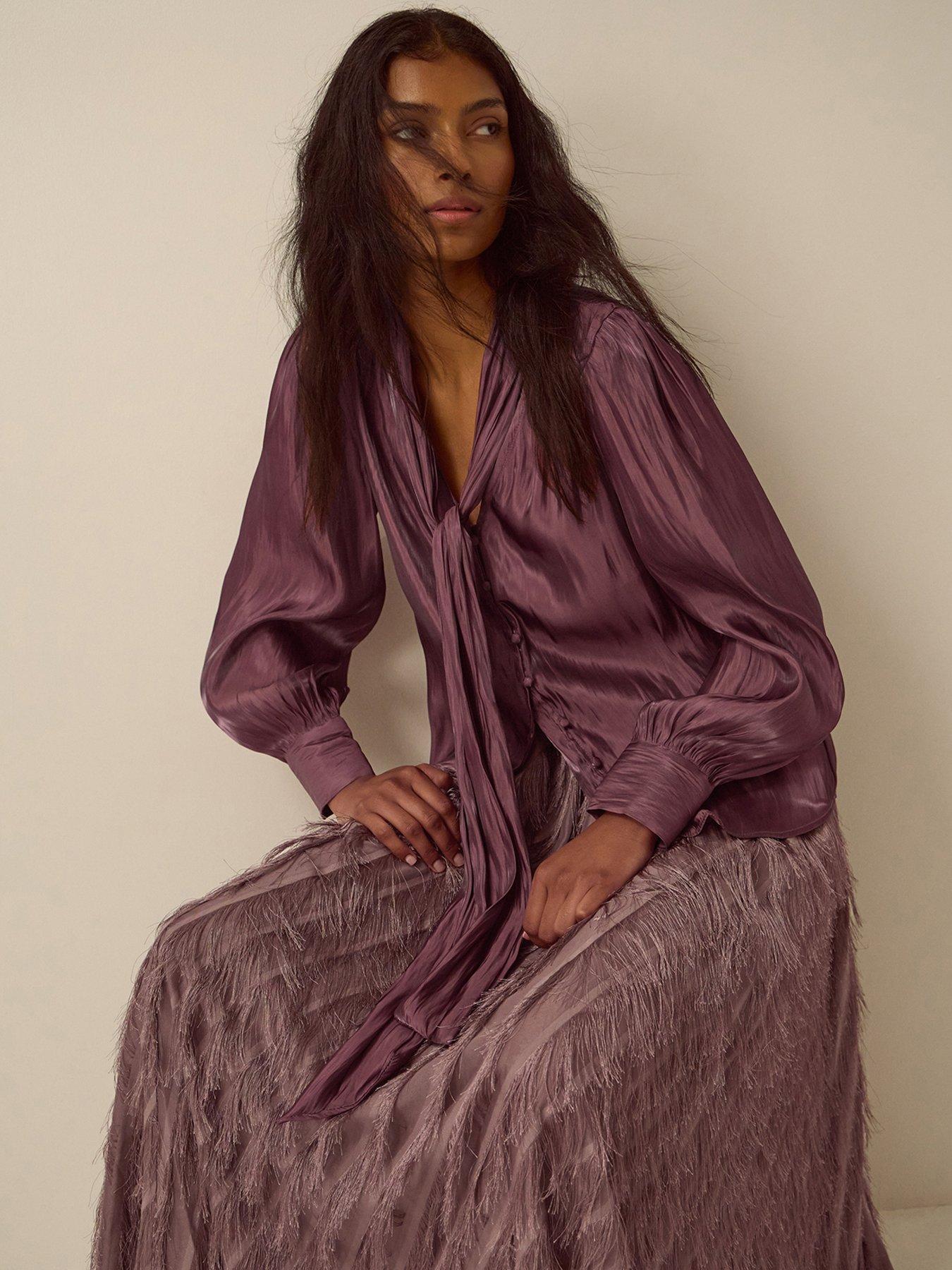 Image 4 of 5 of Monsoon Womens Metallic Tie Neck Button Through Blouse - Pink