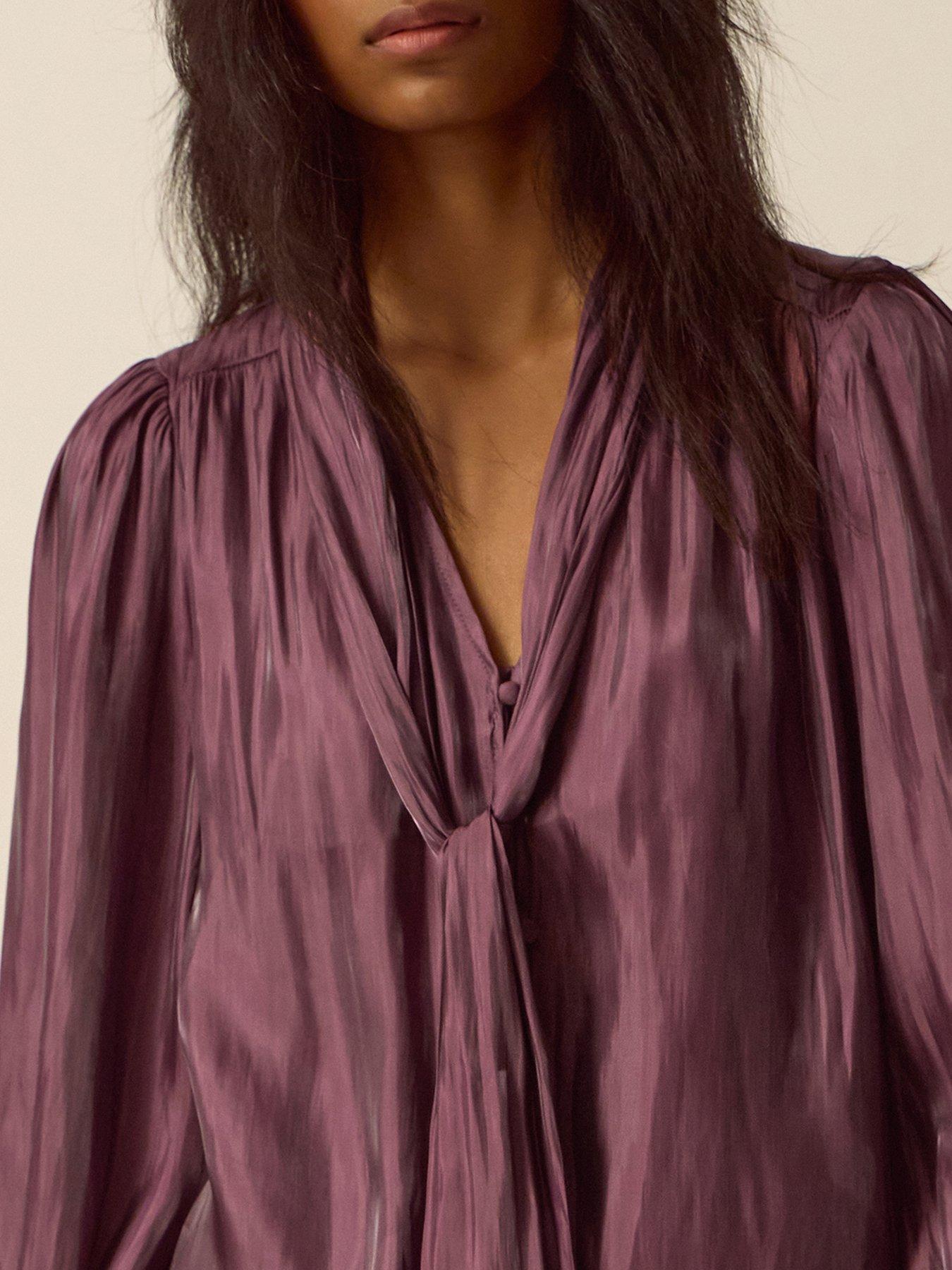 Image 5 of 5 of Monsoon Womens Metallic Tie Neck Button Through Blouse - Pink