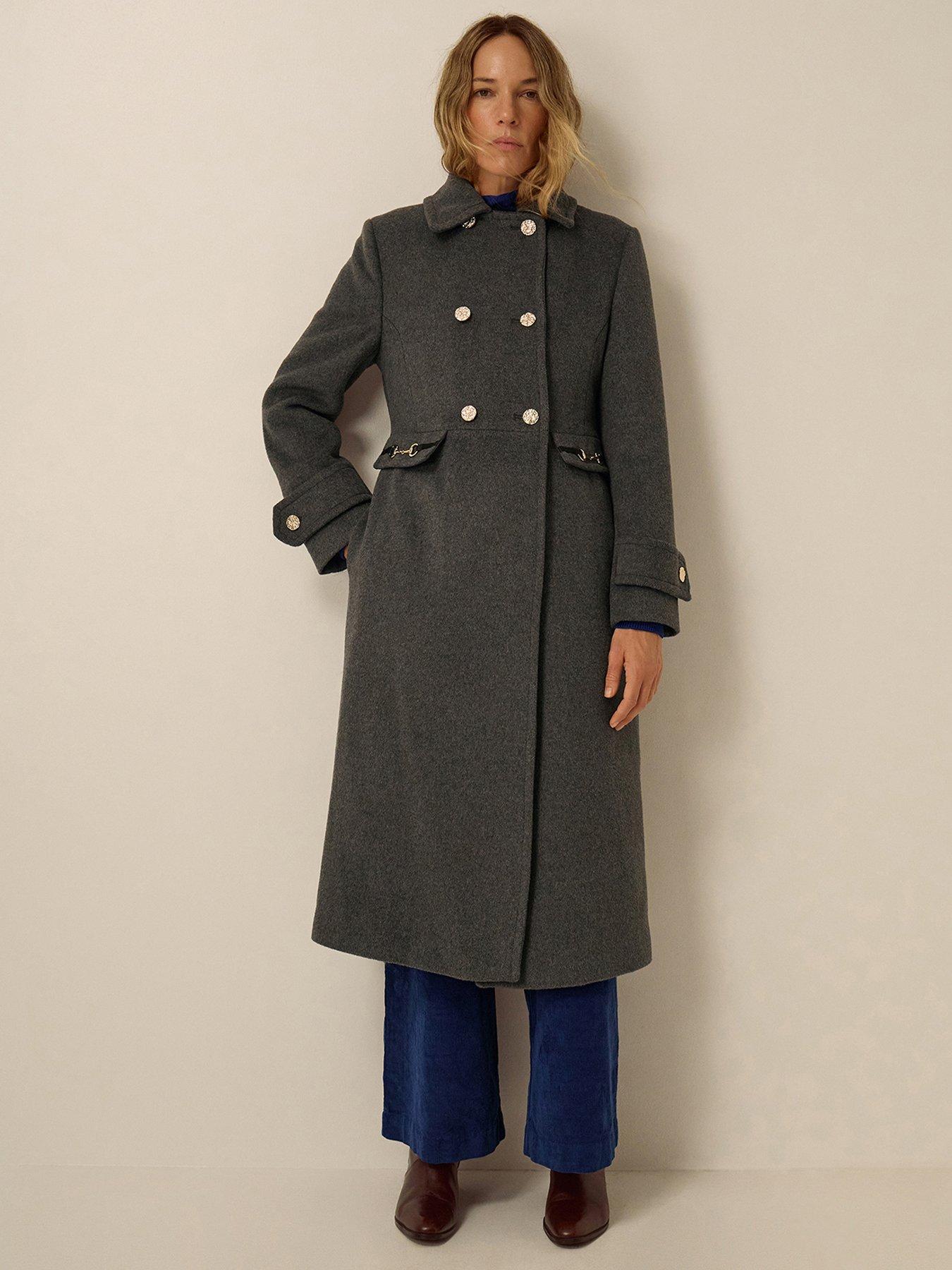 Image 1 of 5 of Monsoon Womens Faye Double-Breasted Longline Coat - Grey