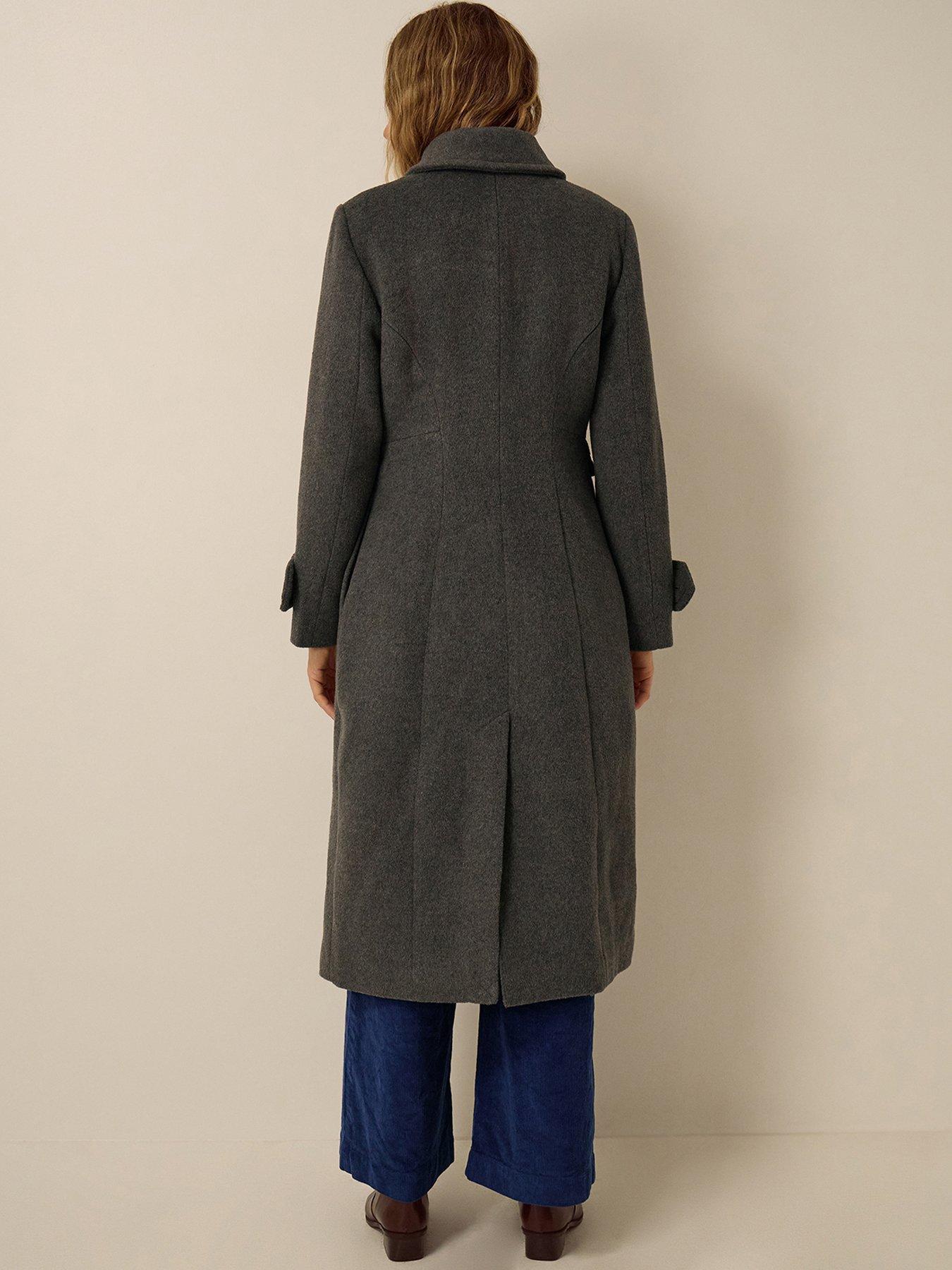 Image 2 of 5 of Monsoon Womens Faye Double-Breasted Longline Coat - Grey